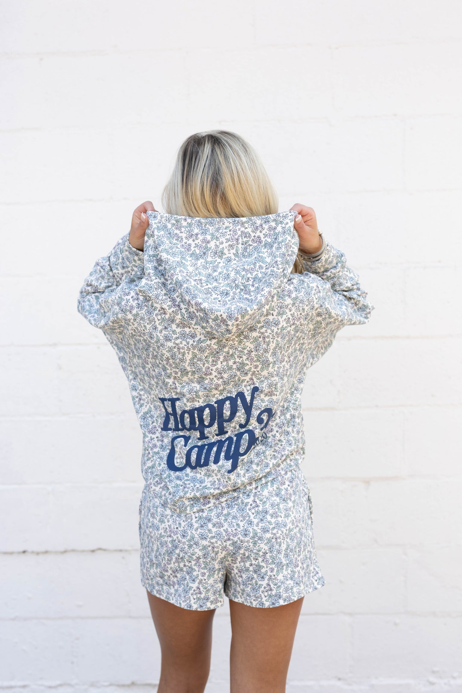 Dusty Blue Garden Scuba Cropped Hoodie