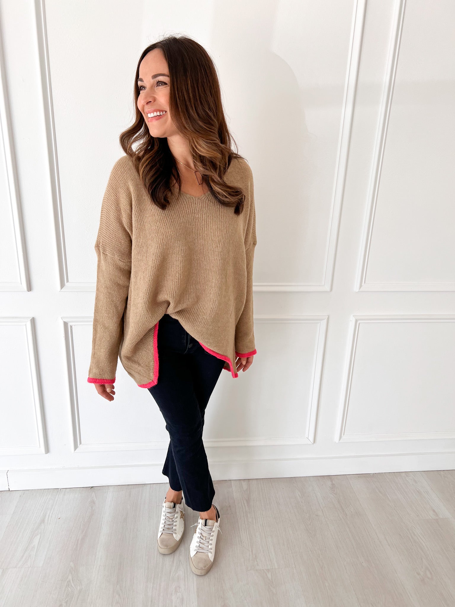Taupe and Pink Sweater