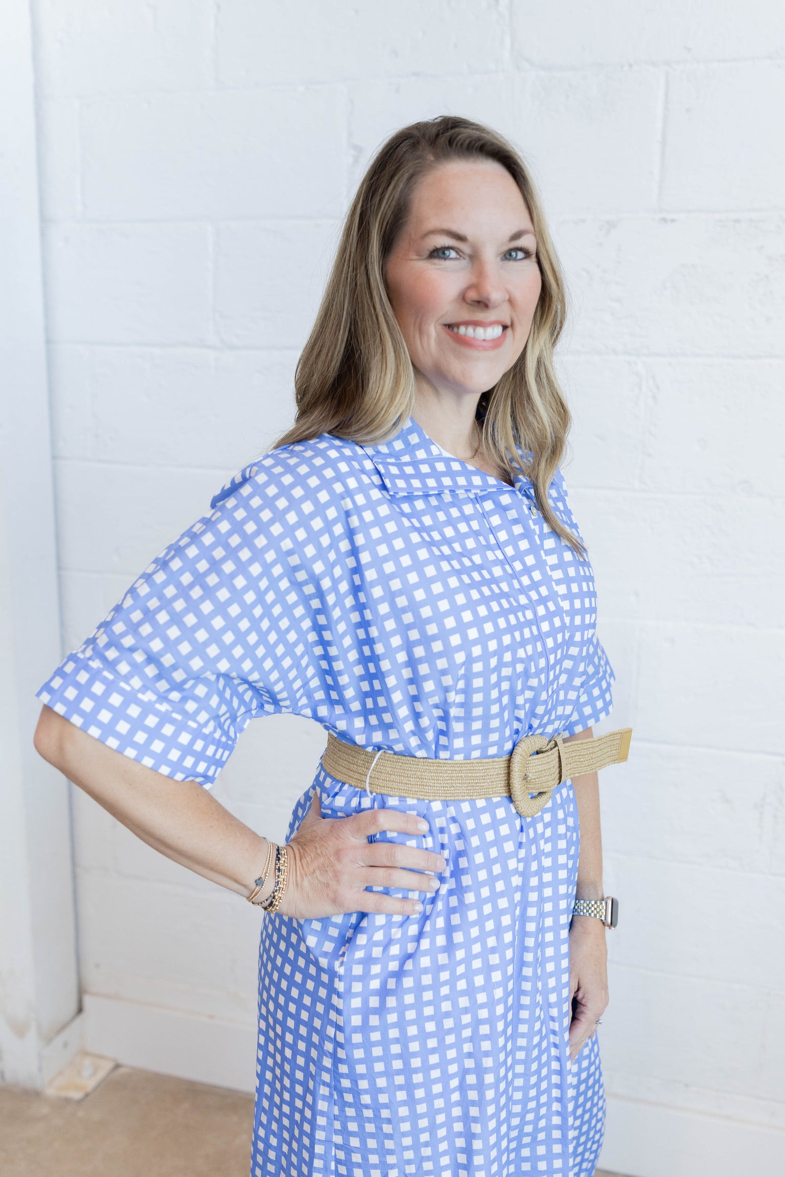 Sandy Plaid Midi Dress
