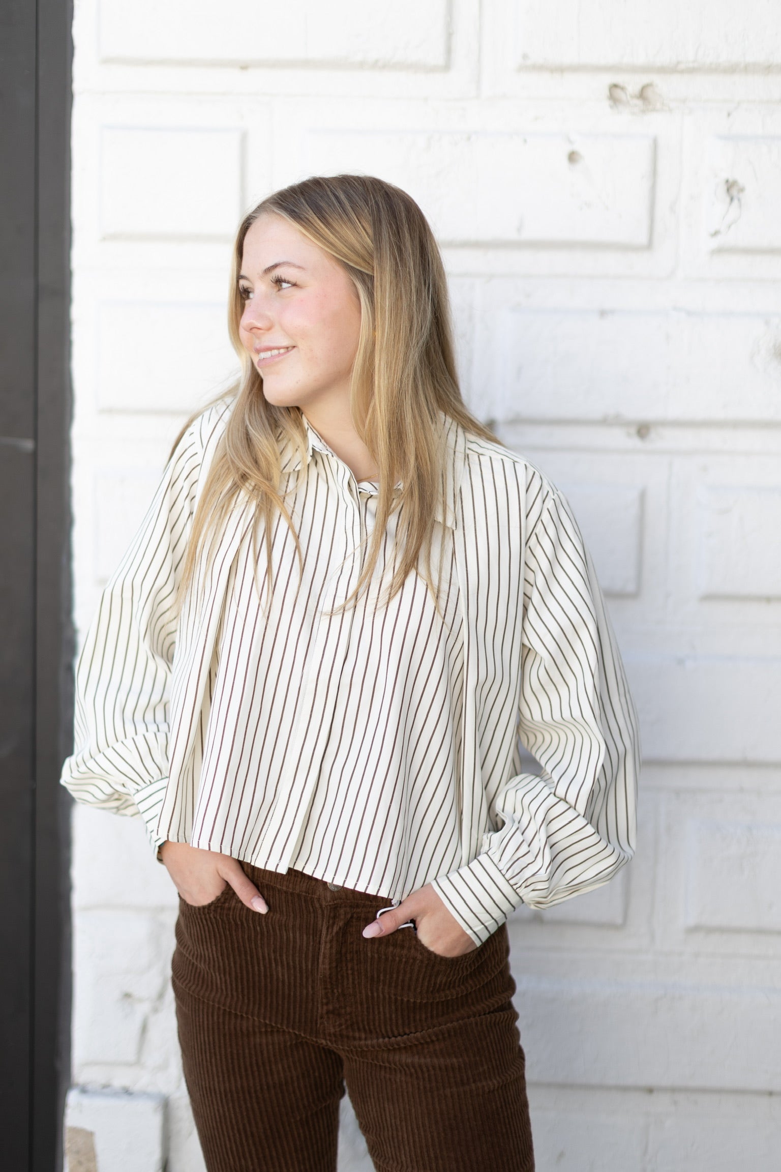 Pinstriped Button Down Blouse