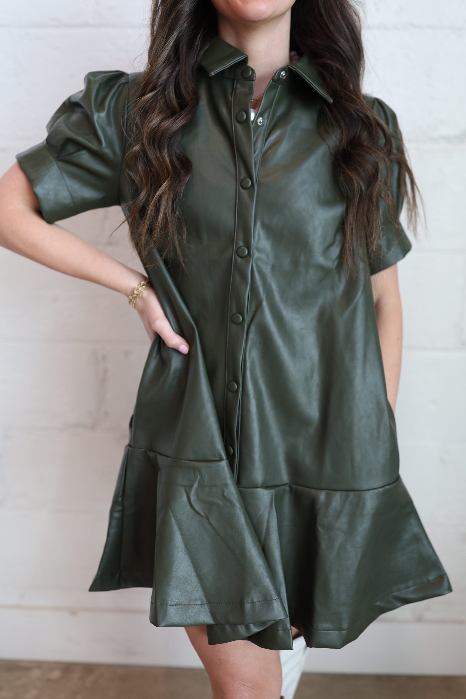 Taylor Green Mini Leather Dress
