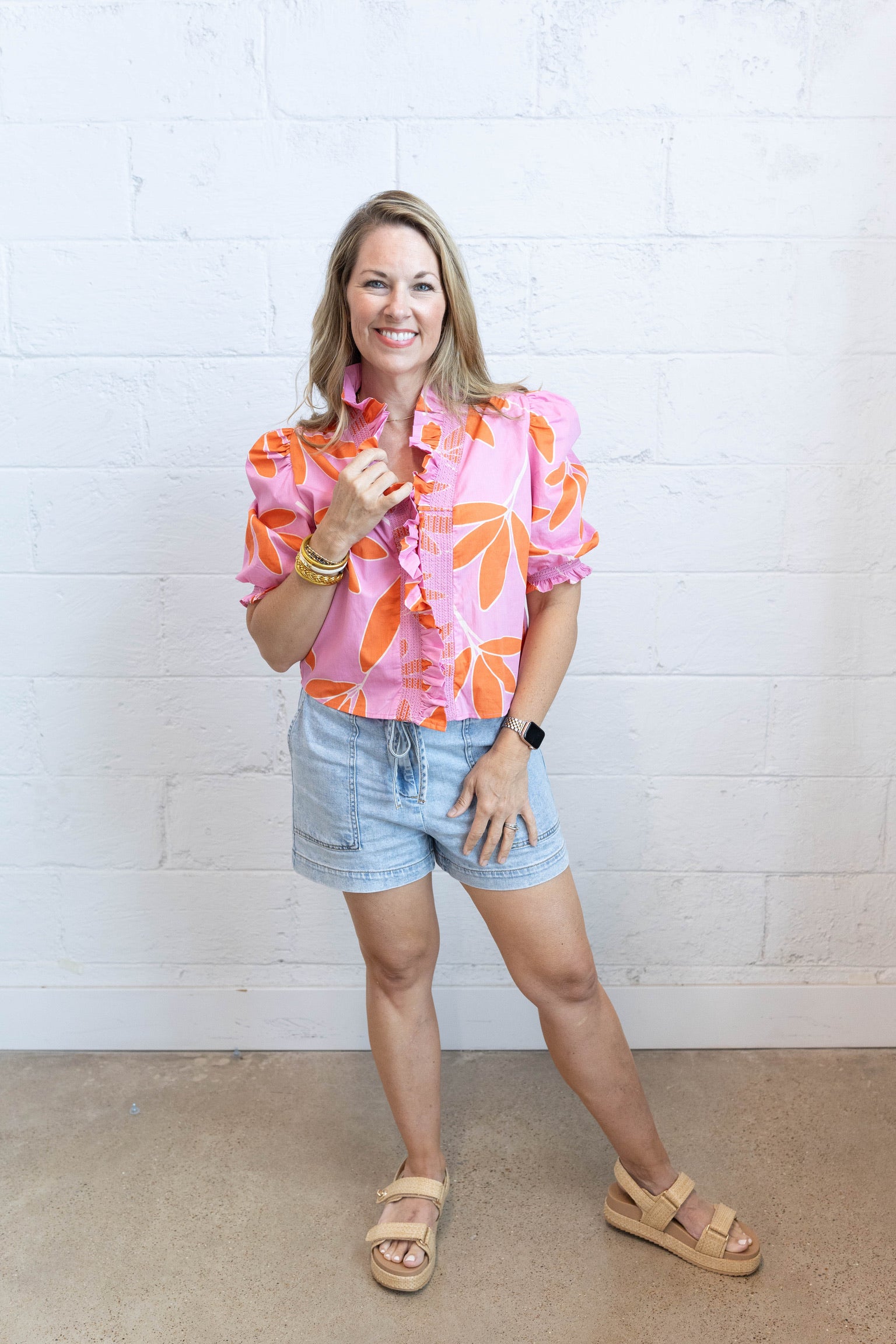 Palm Leaf Floral Ruffle Top