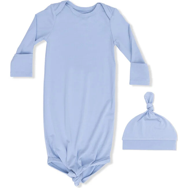 Solid Blue Fog Knotted Gown and Hat