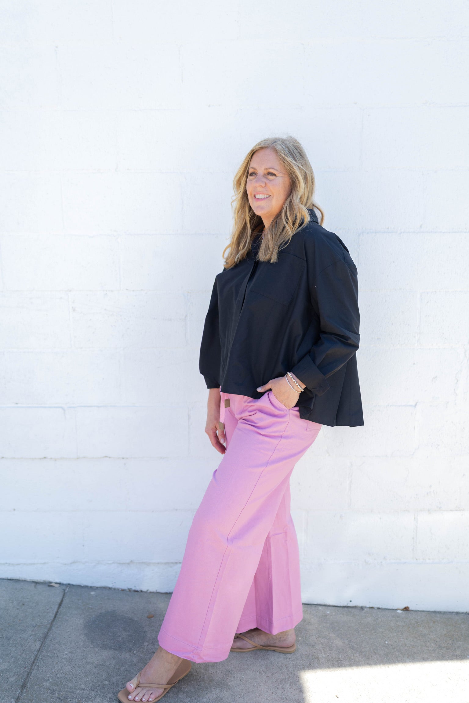 Black Pleated Button Down