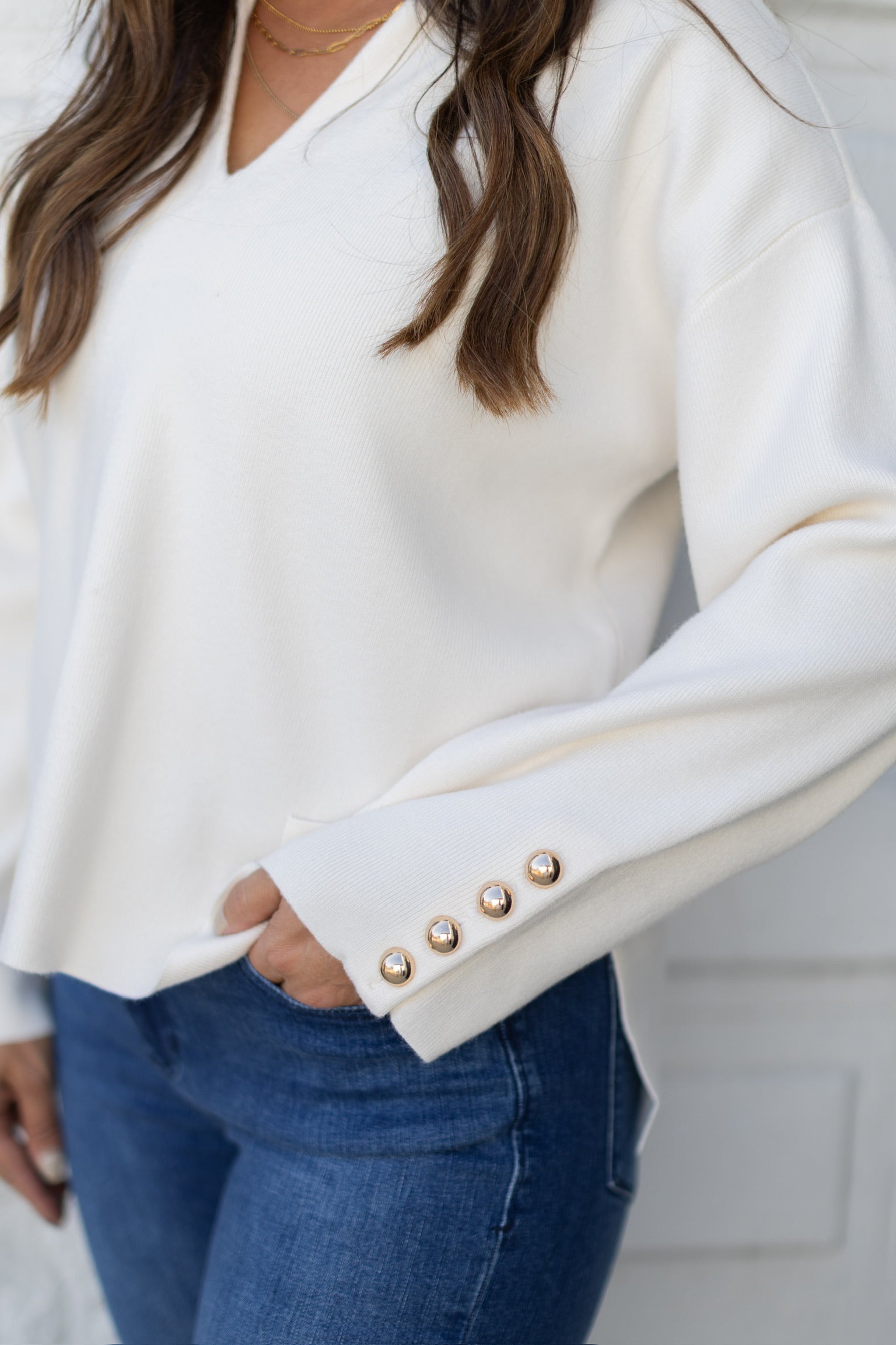 Cream Gold Button Sweater