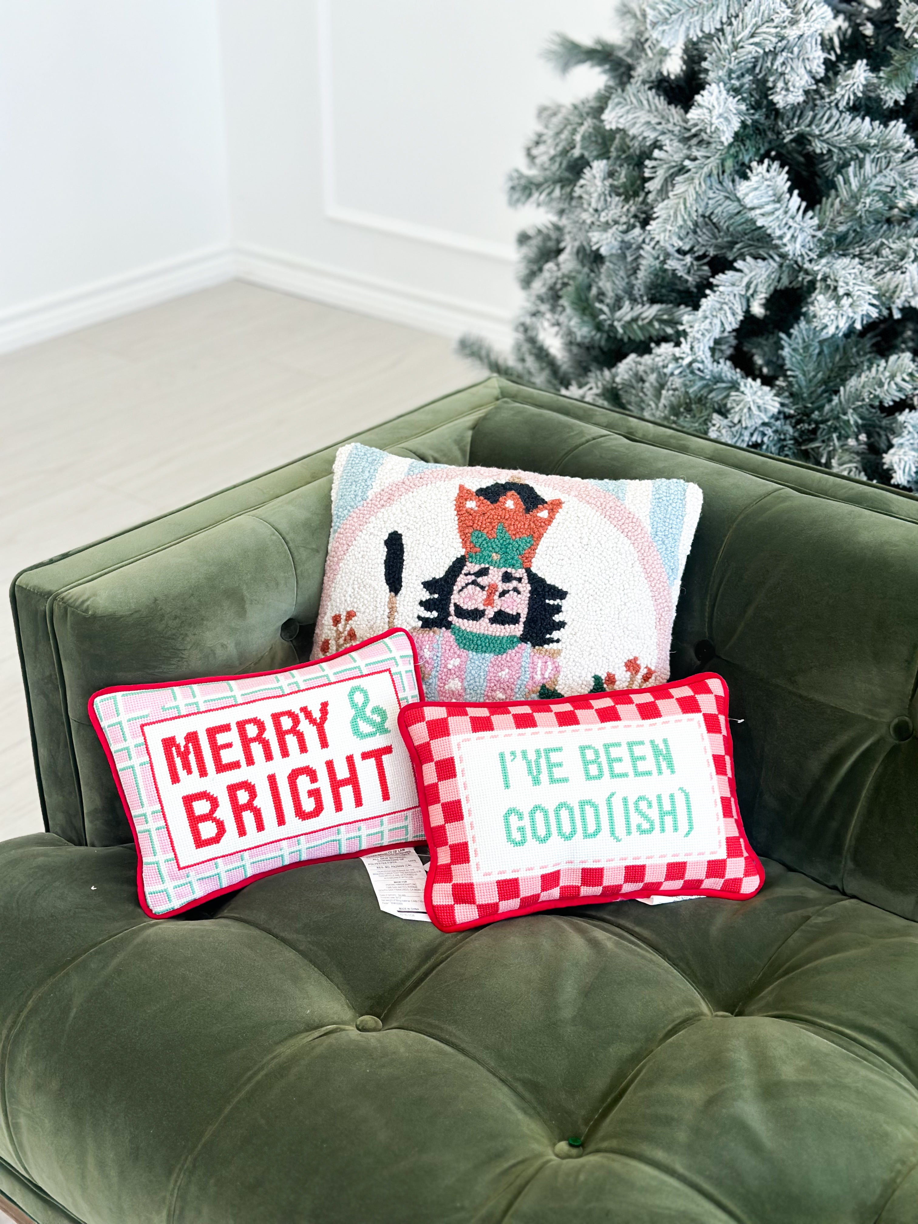 Merry & Bright Embroidered Needlepoint Pillow