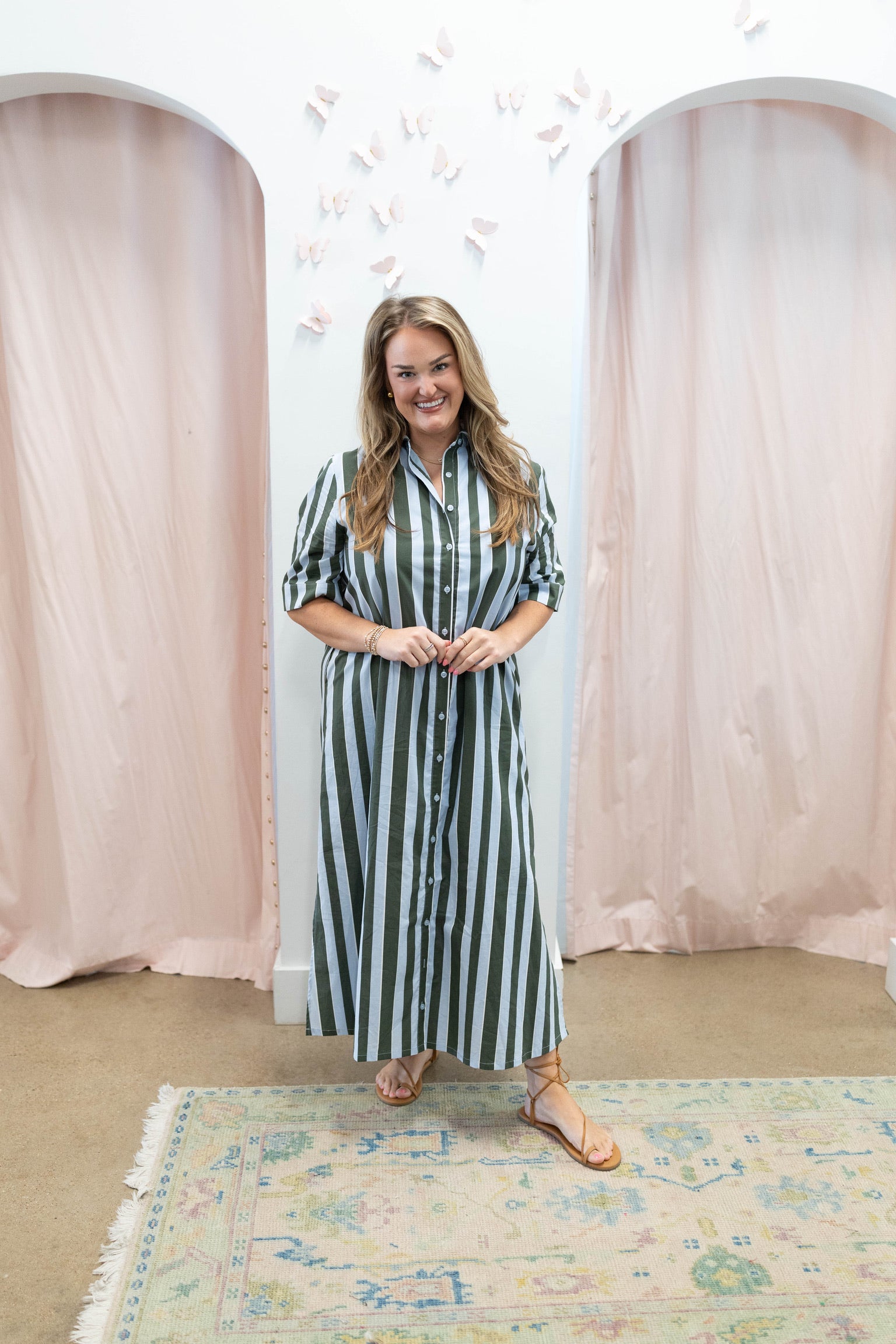Bold Stripe Maxi Shirt Dress