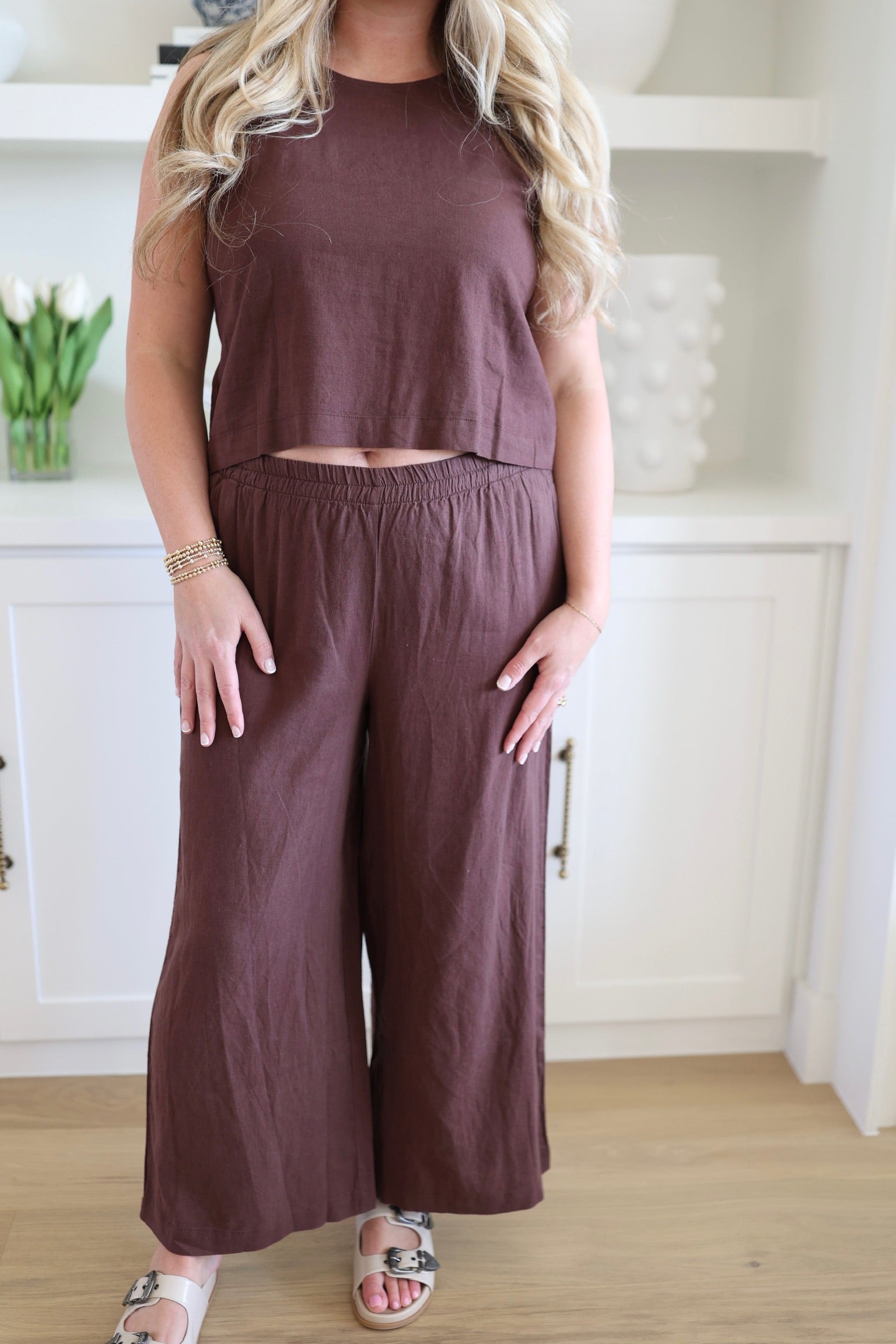 Chocolate Cherry Scout Linen Pant