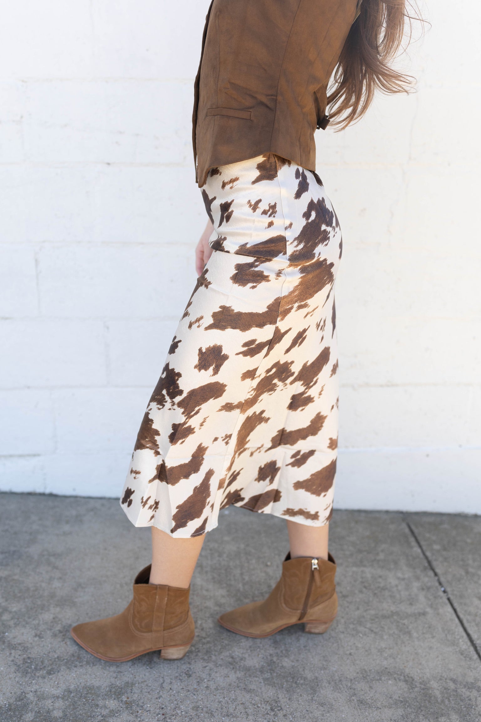 Sasha Cow Print Silk Skirt