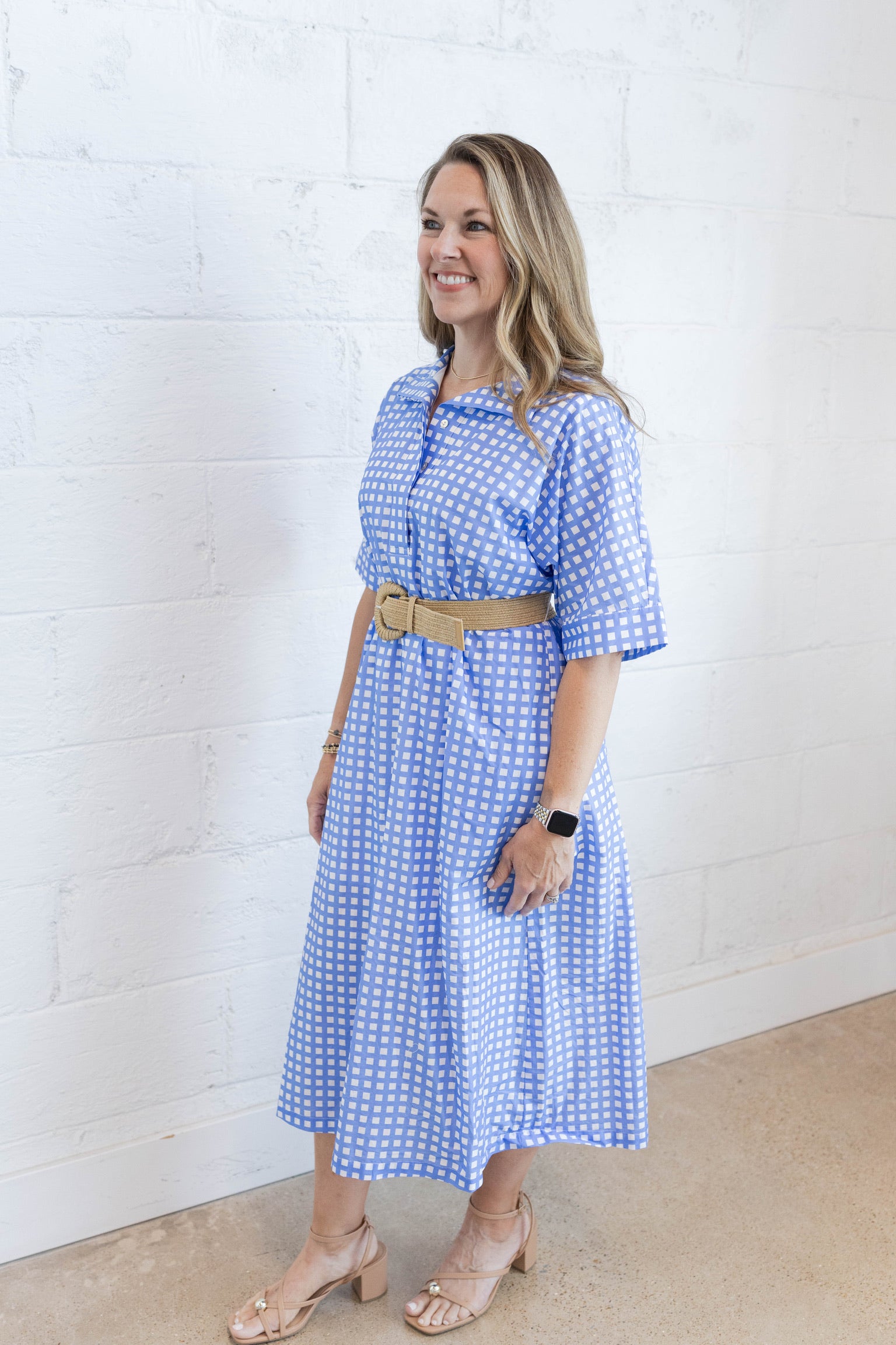 Sandy Plaid Midi Dress