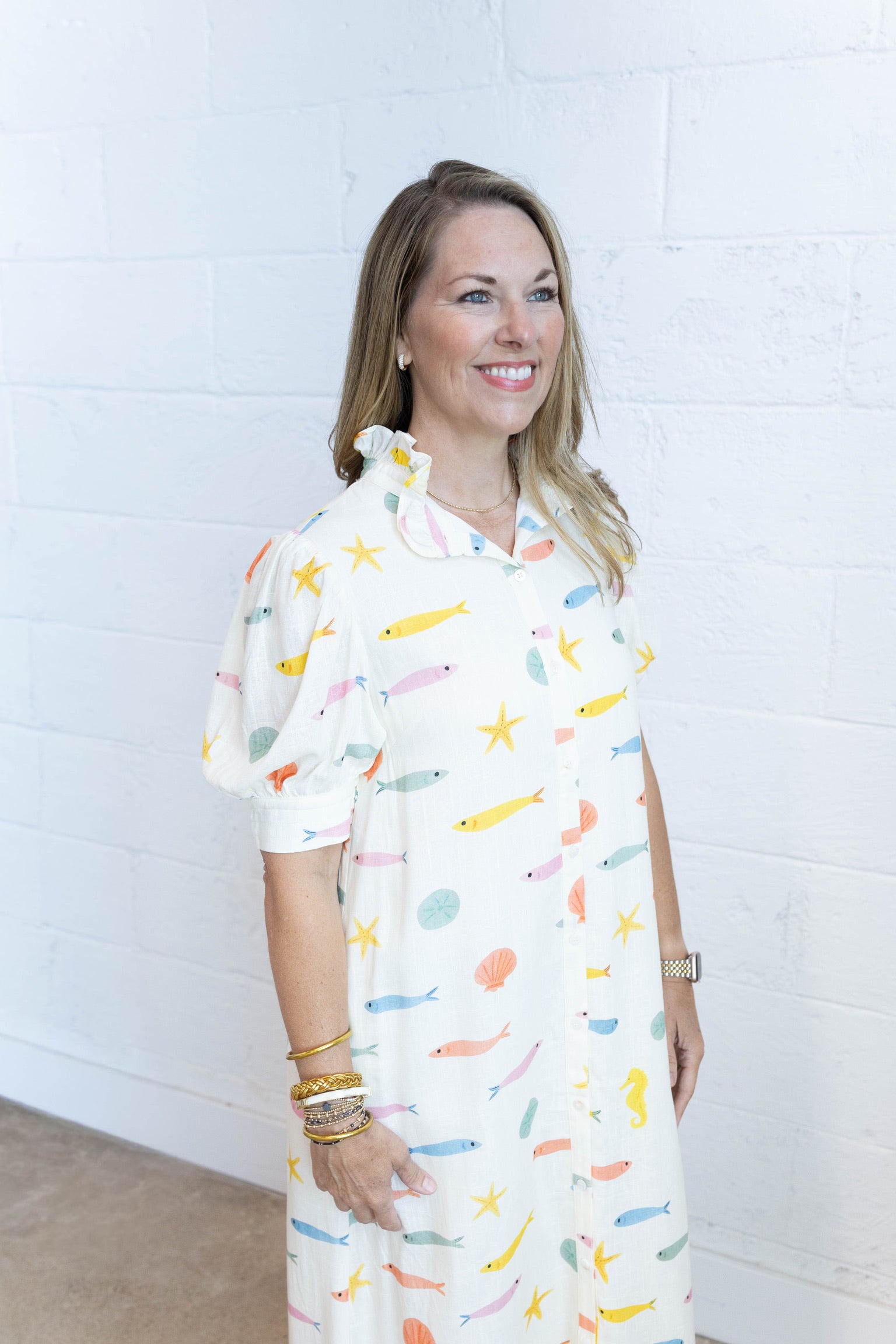 Multi Fish Ruffle Maxi Dress