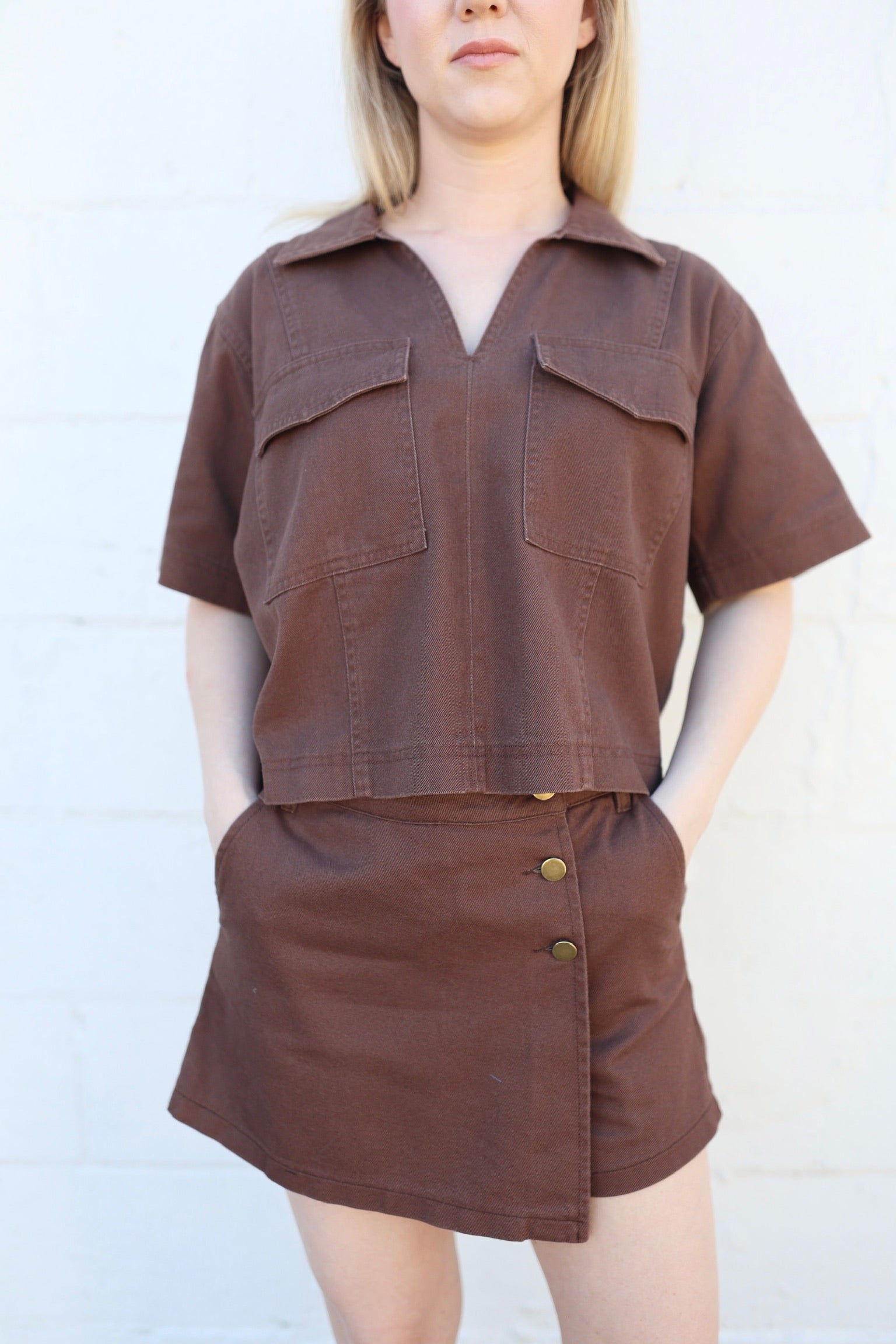 Cocoa Denim Wrap Skort