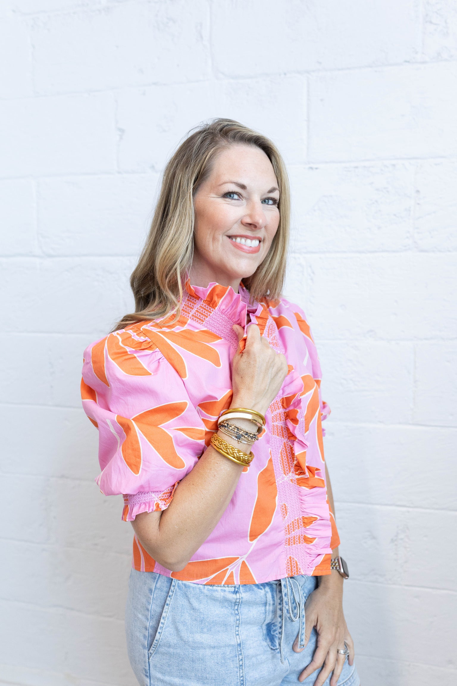 Palm Leaf Floral Ruffle Top