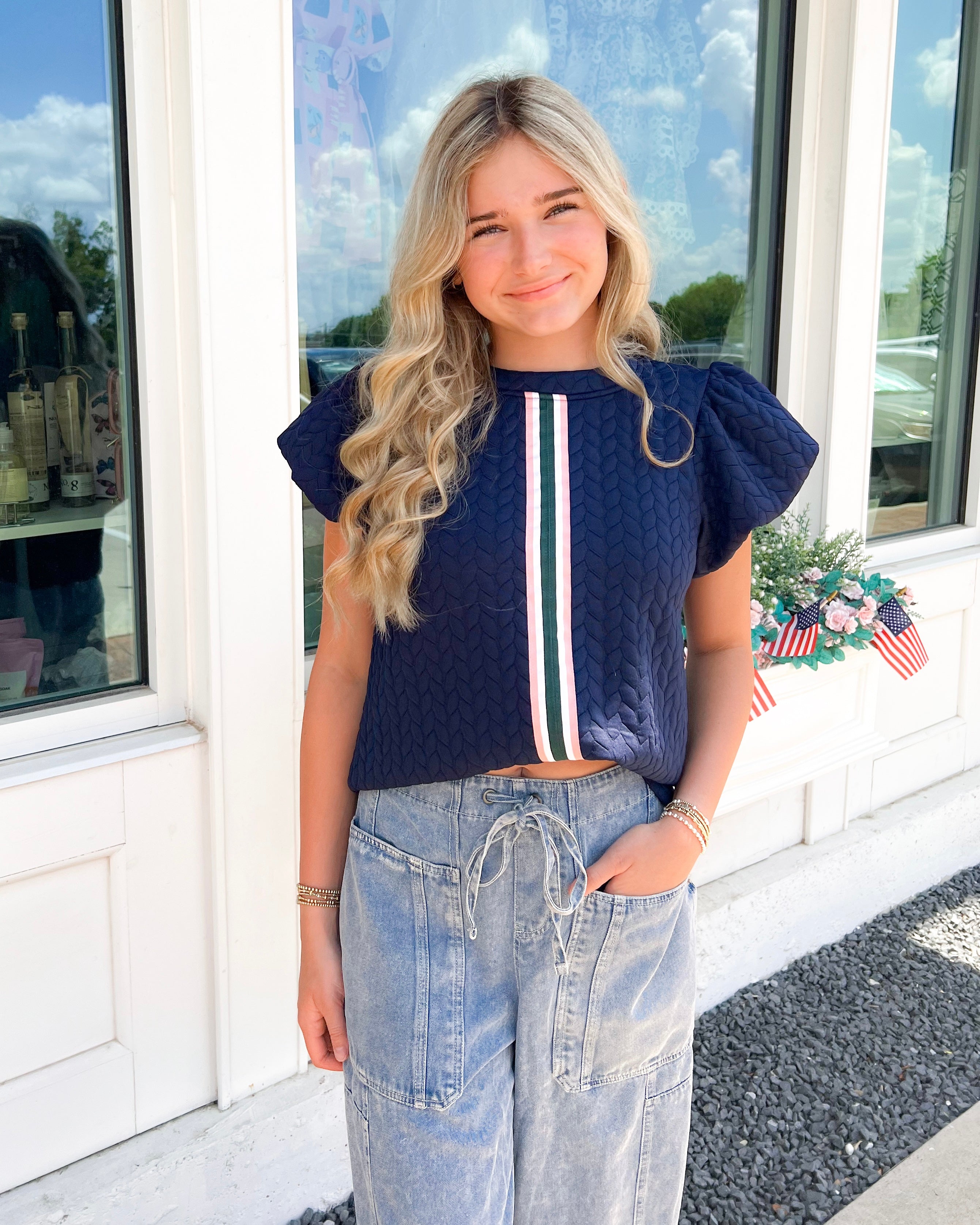 Textured Navy Top