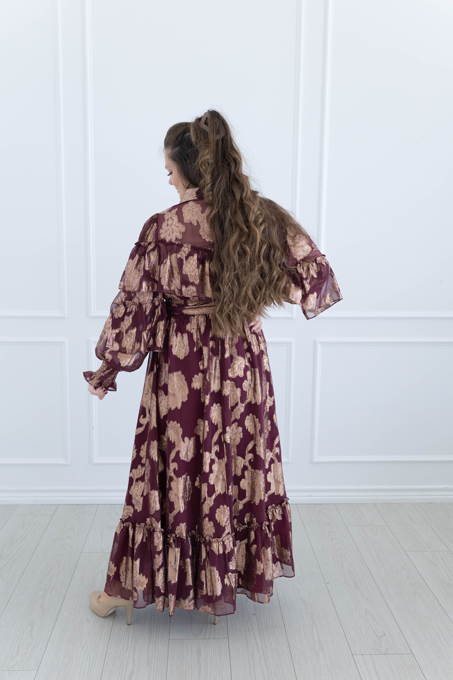 Metallic Chifon Maxi Dress