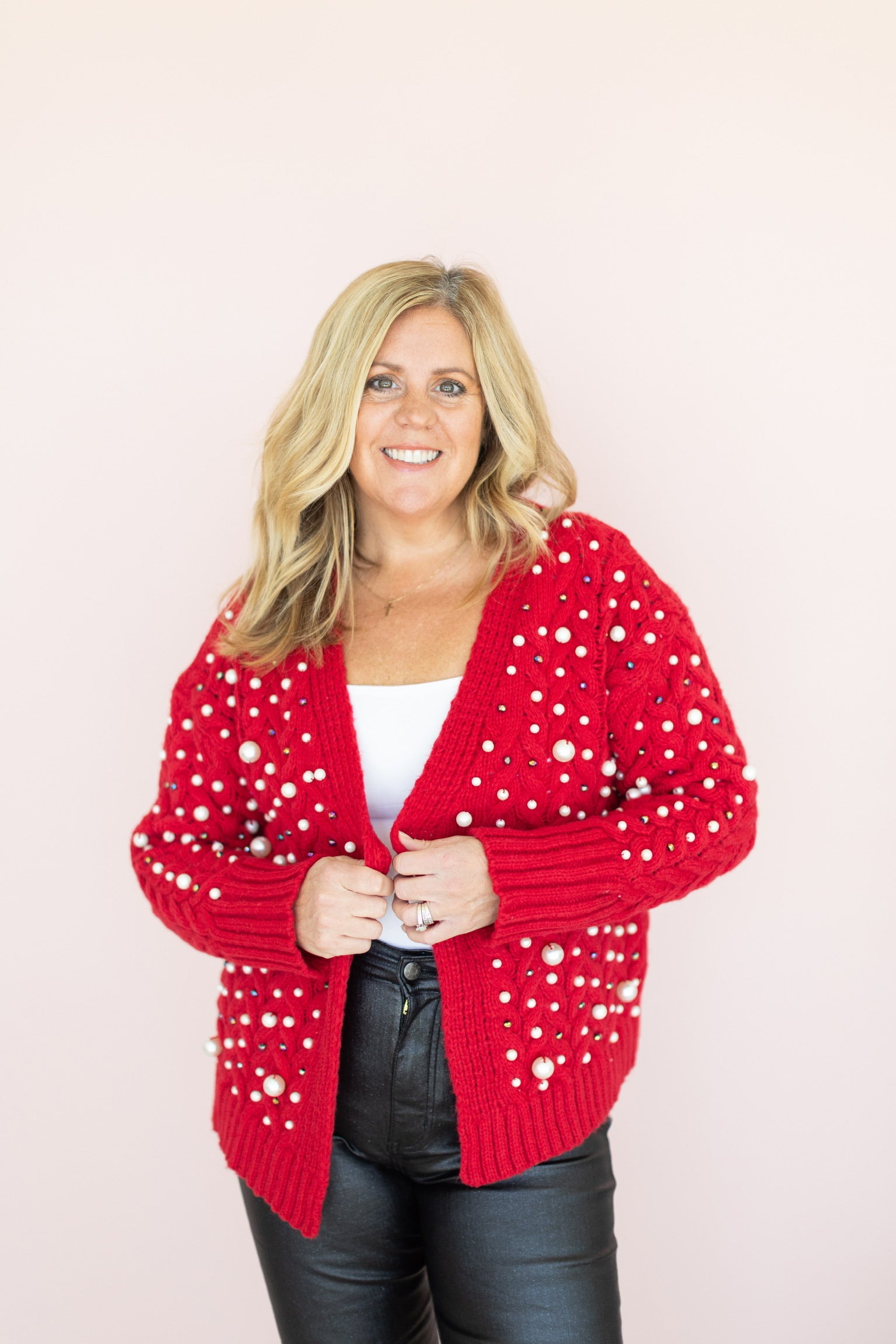 Red Pearl Christmas Cardigan