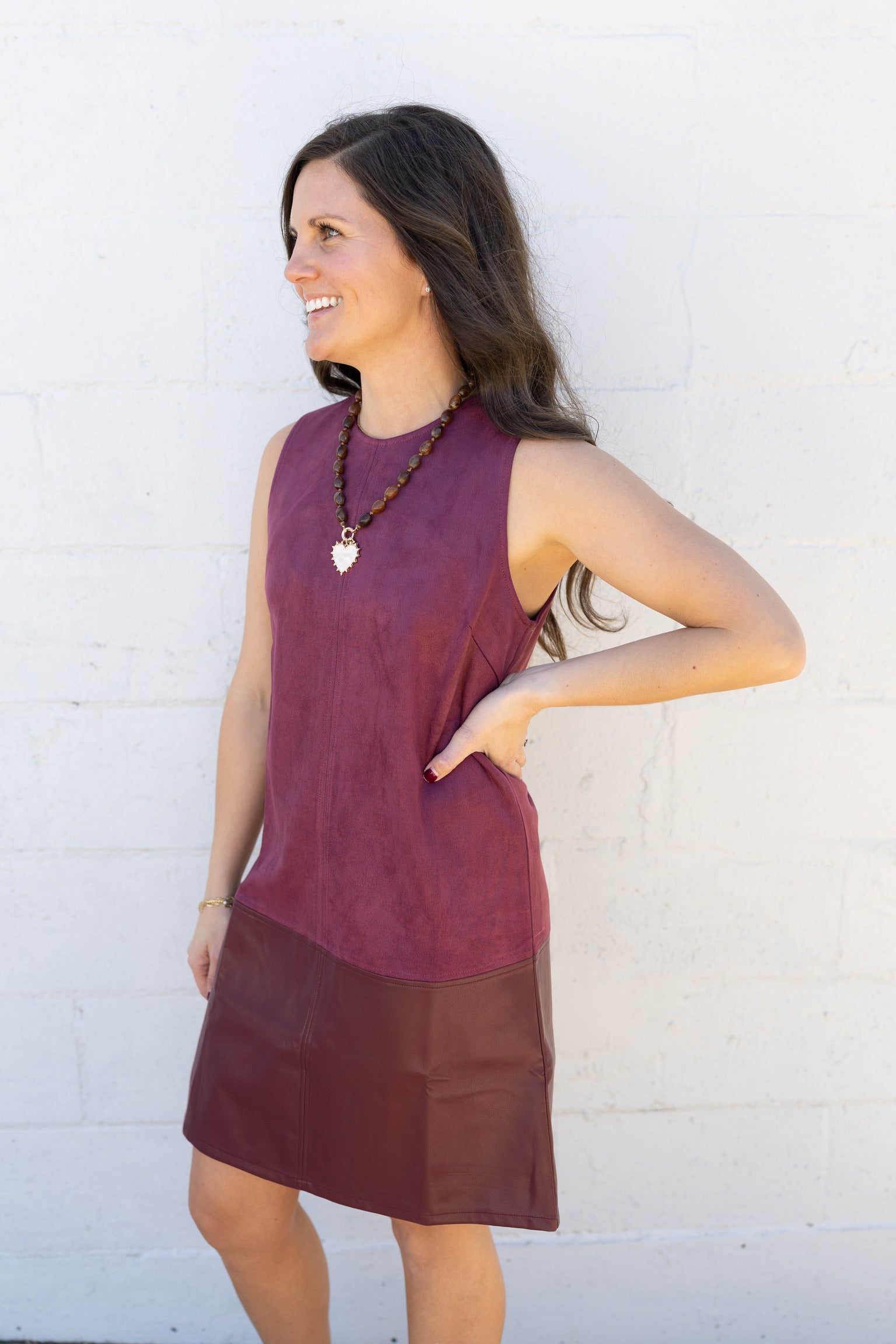 Taylor Wine Mixed Media Dress