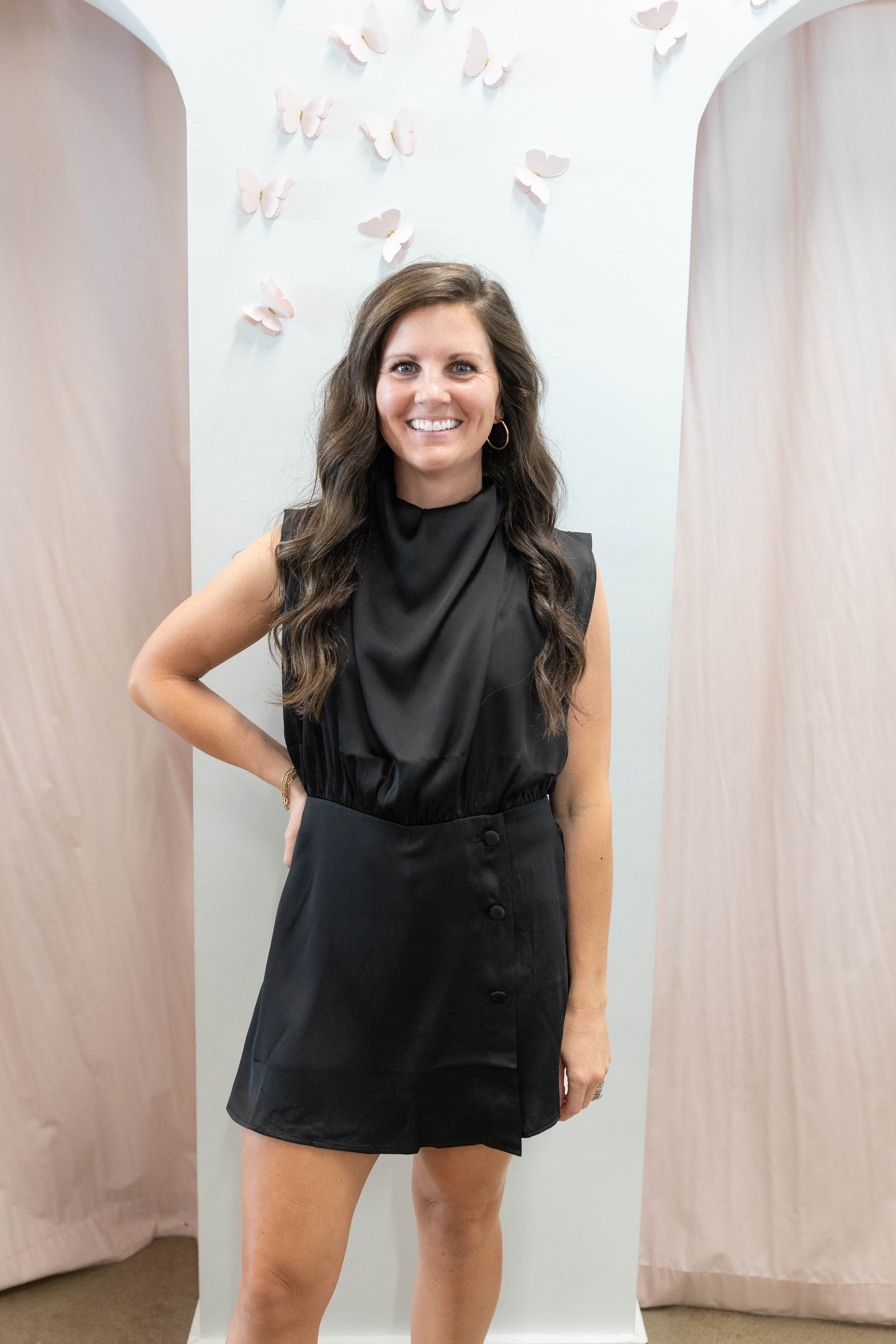 Black Satin Drape Romper