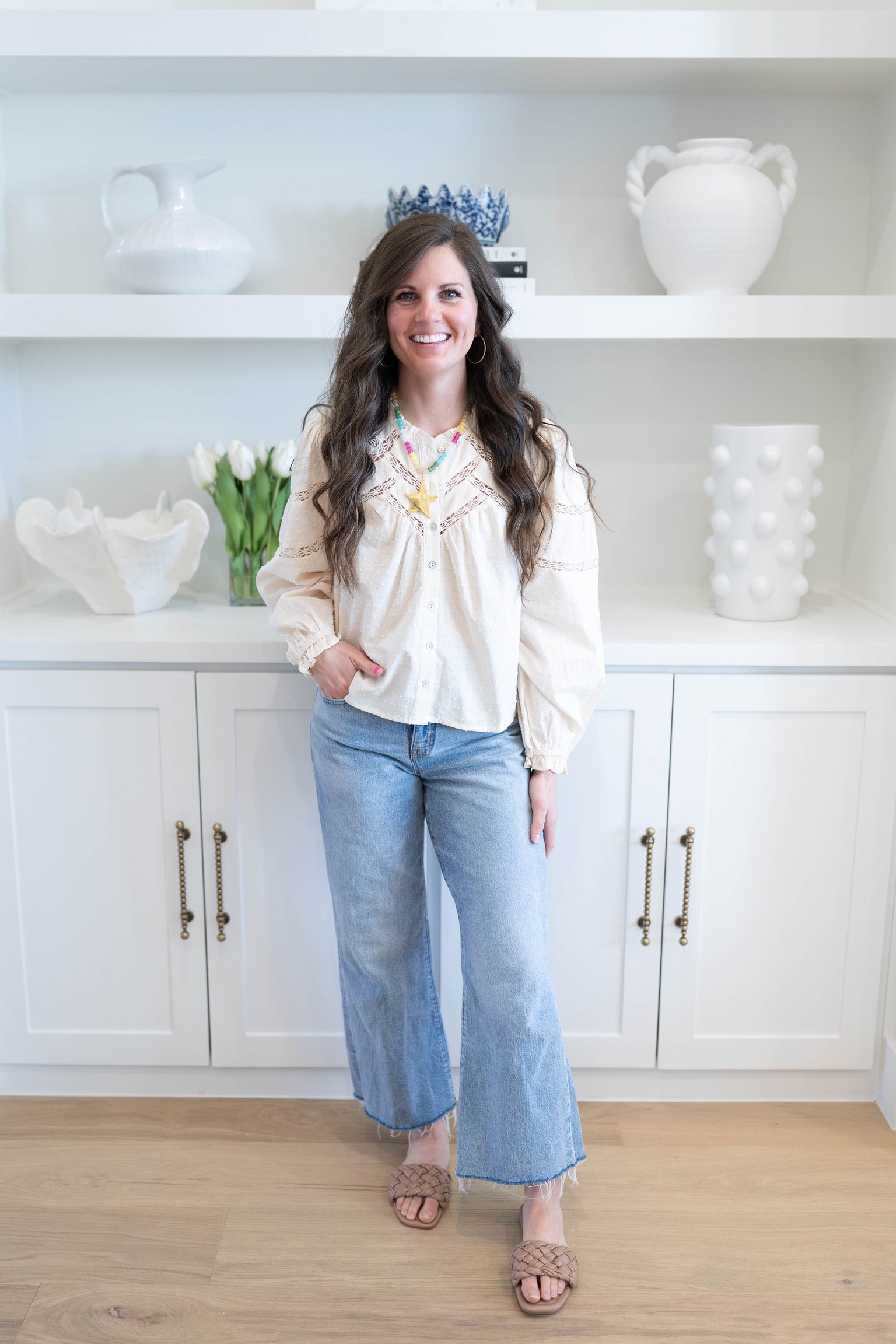 Dot Lace Long Sleeve Blouse