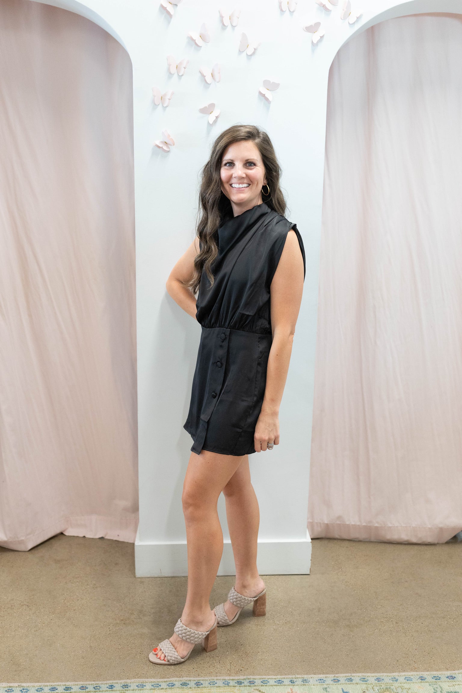 Black Satin Drape Romper