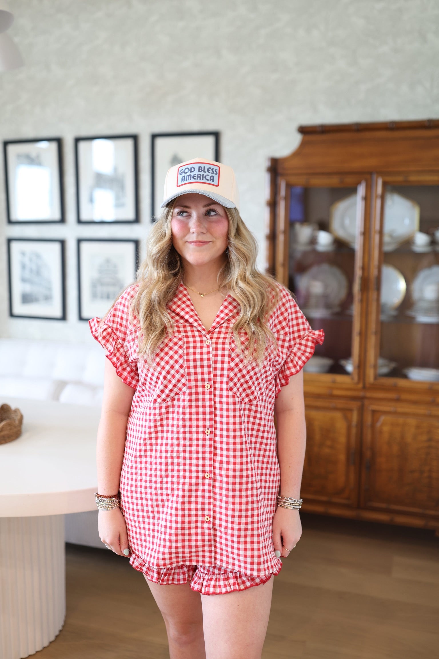 Red Gingham Ruffle Shorts