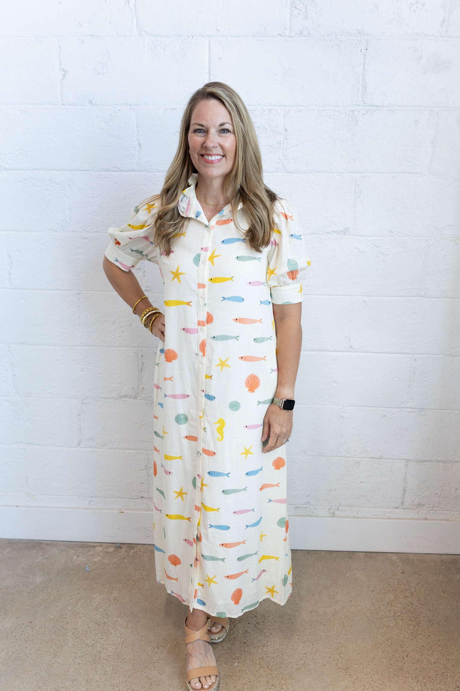 Multi Fish Ruffle Maxi Dress