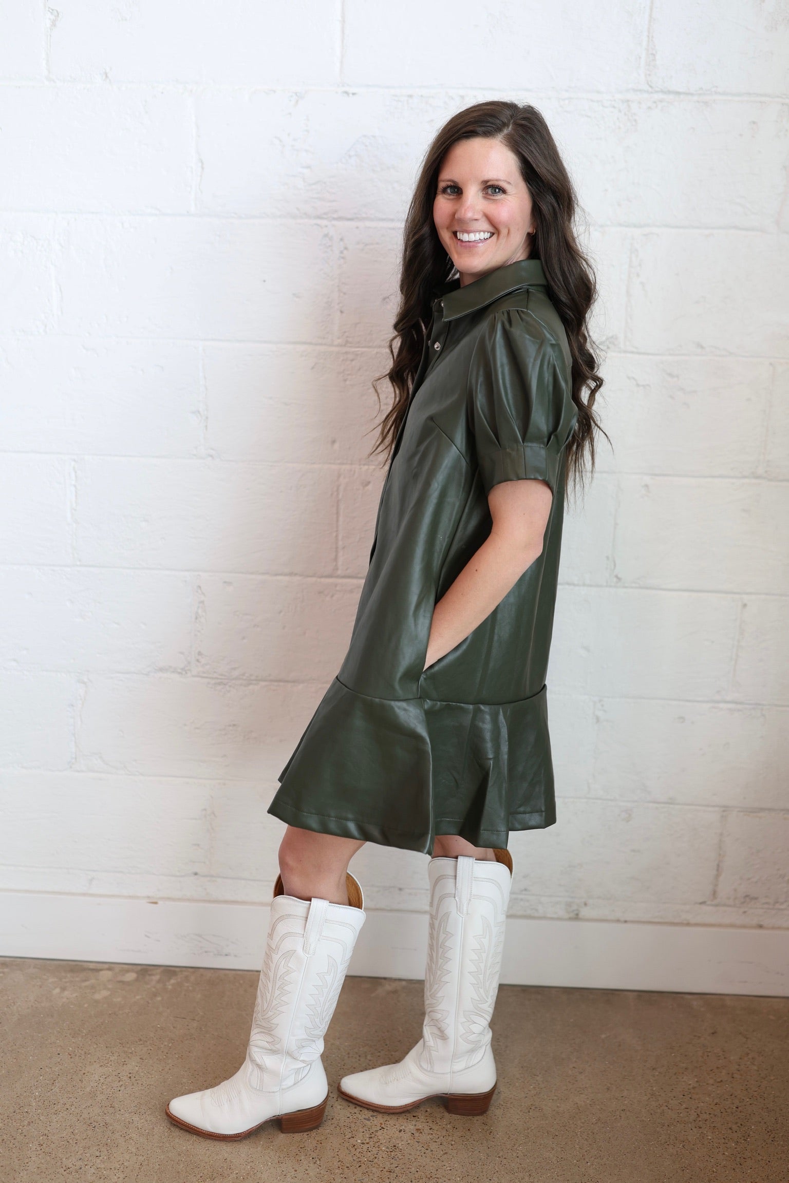 Taylor Green Mini Leather Dress