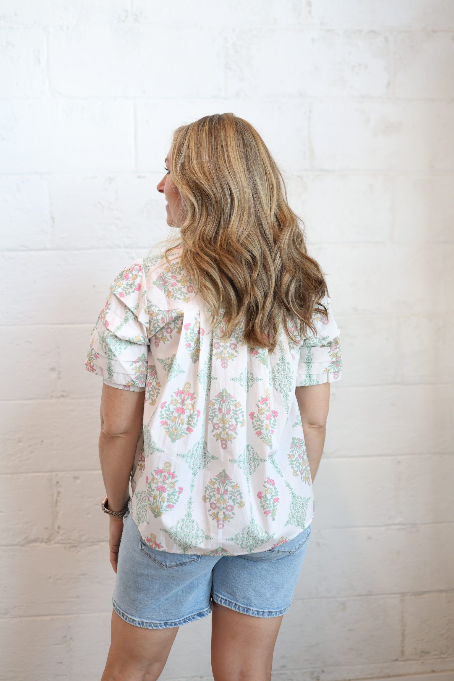 Light Pink Vintage Floral Pleat Top