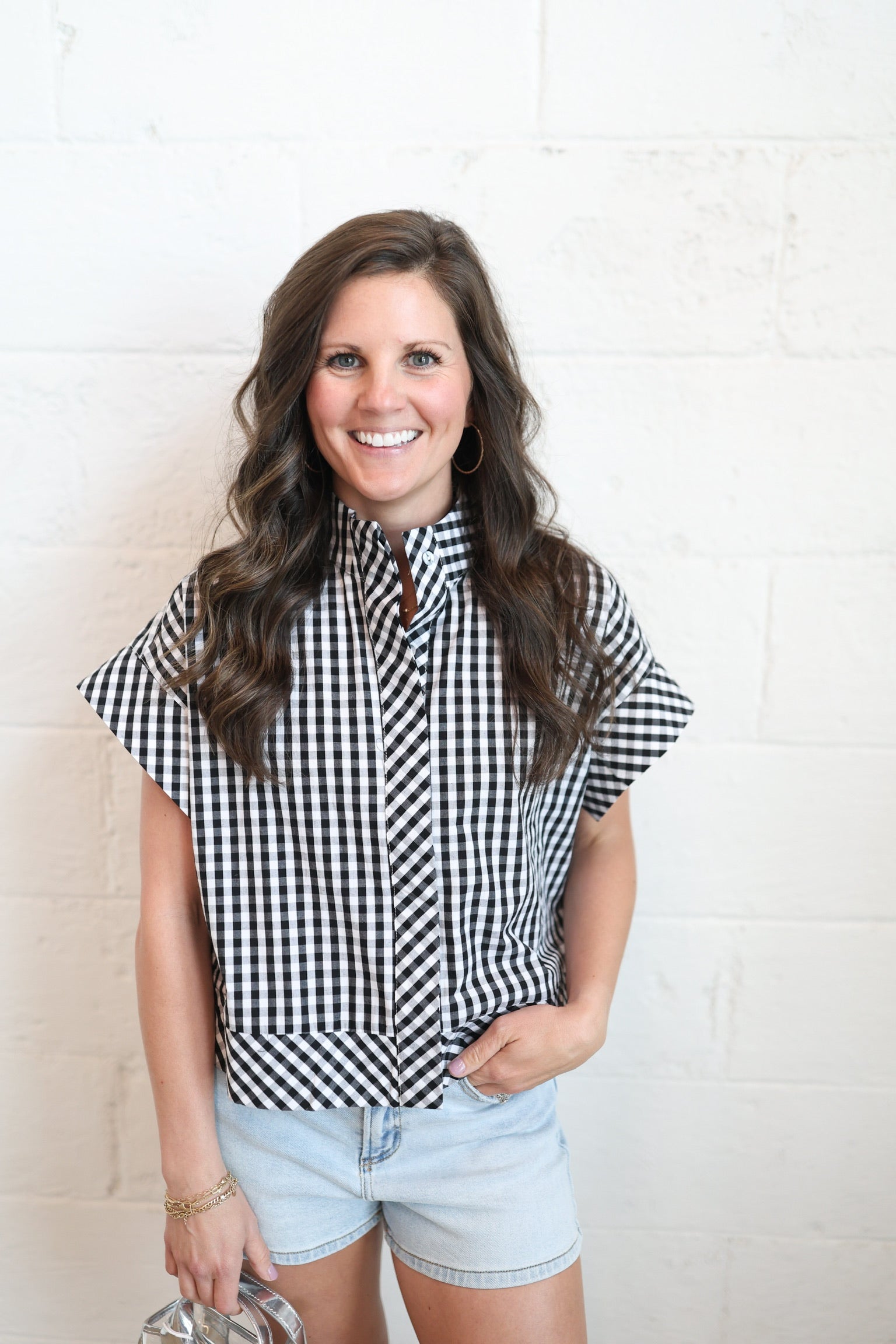 Naomi Navy Gingham Top