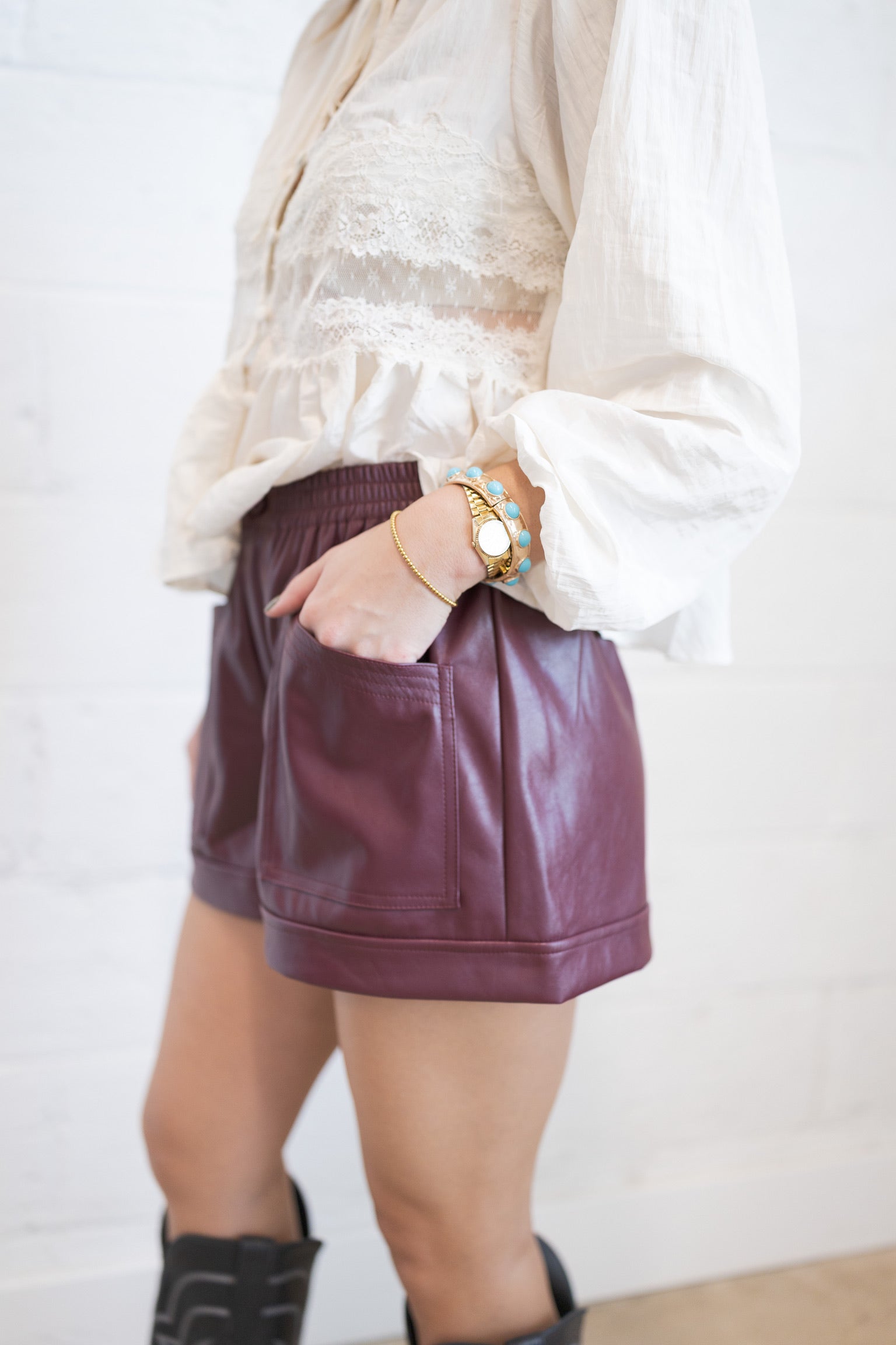 Perry Plum Leather Shorts