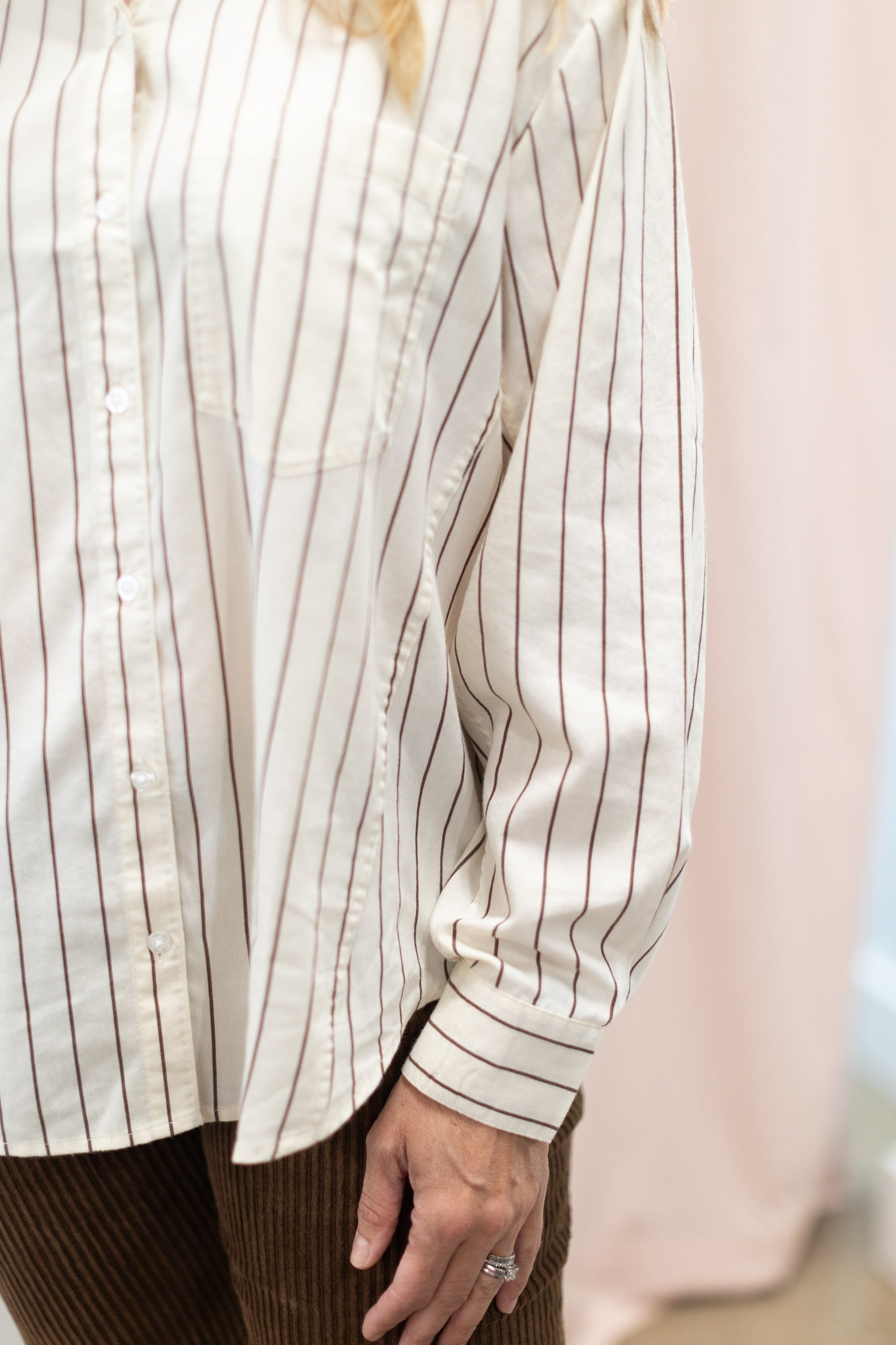 The Boyfriend Button Up, Chocolate Stripe