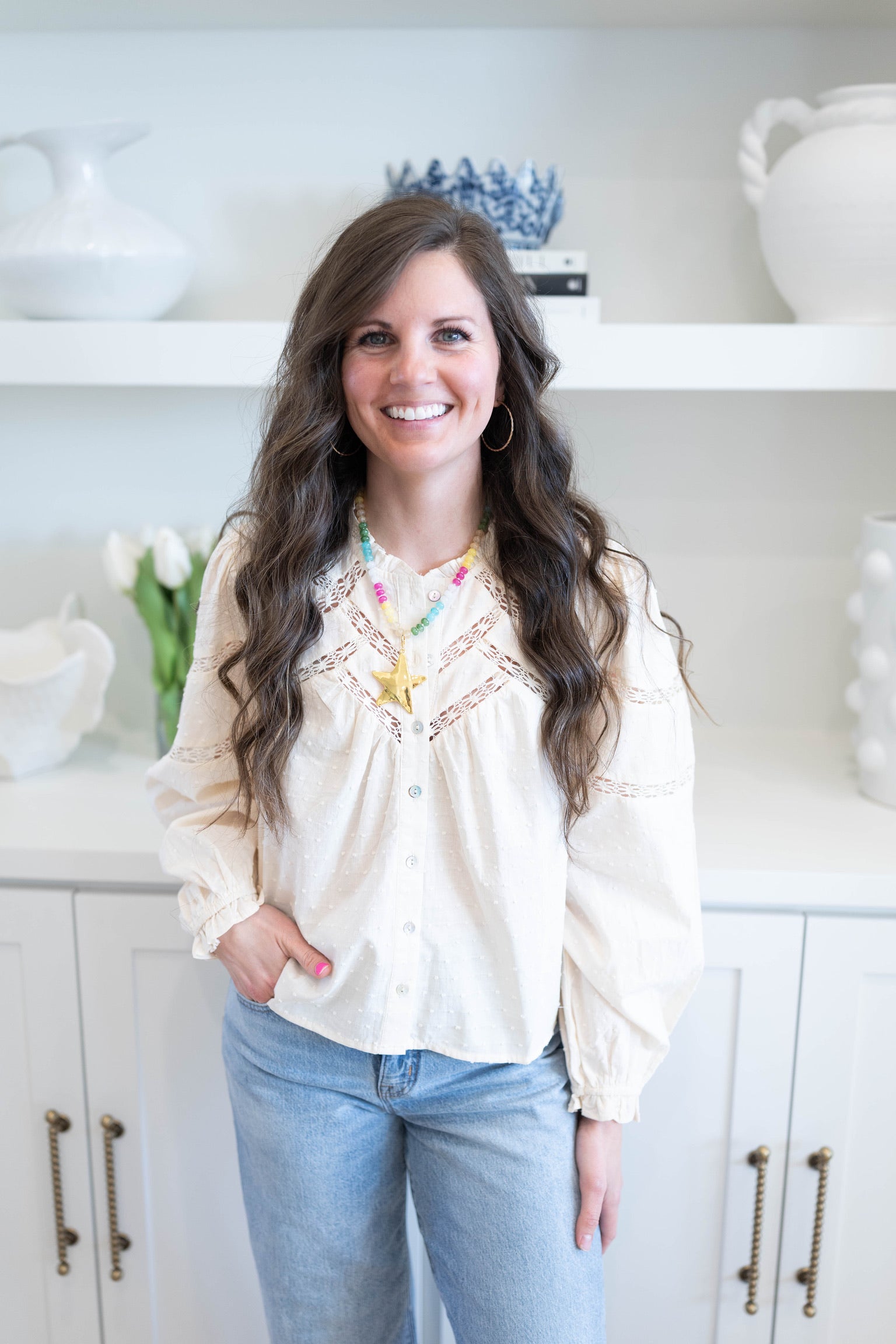 Dot Lace Long Sleeve Blouse