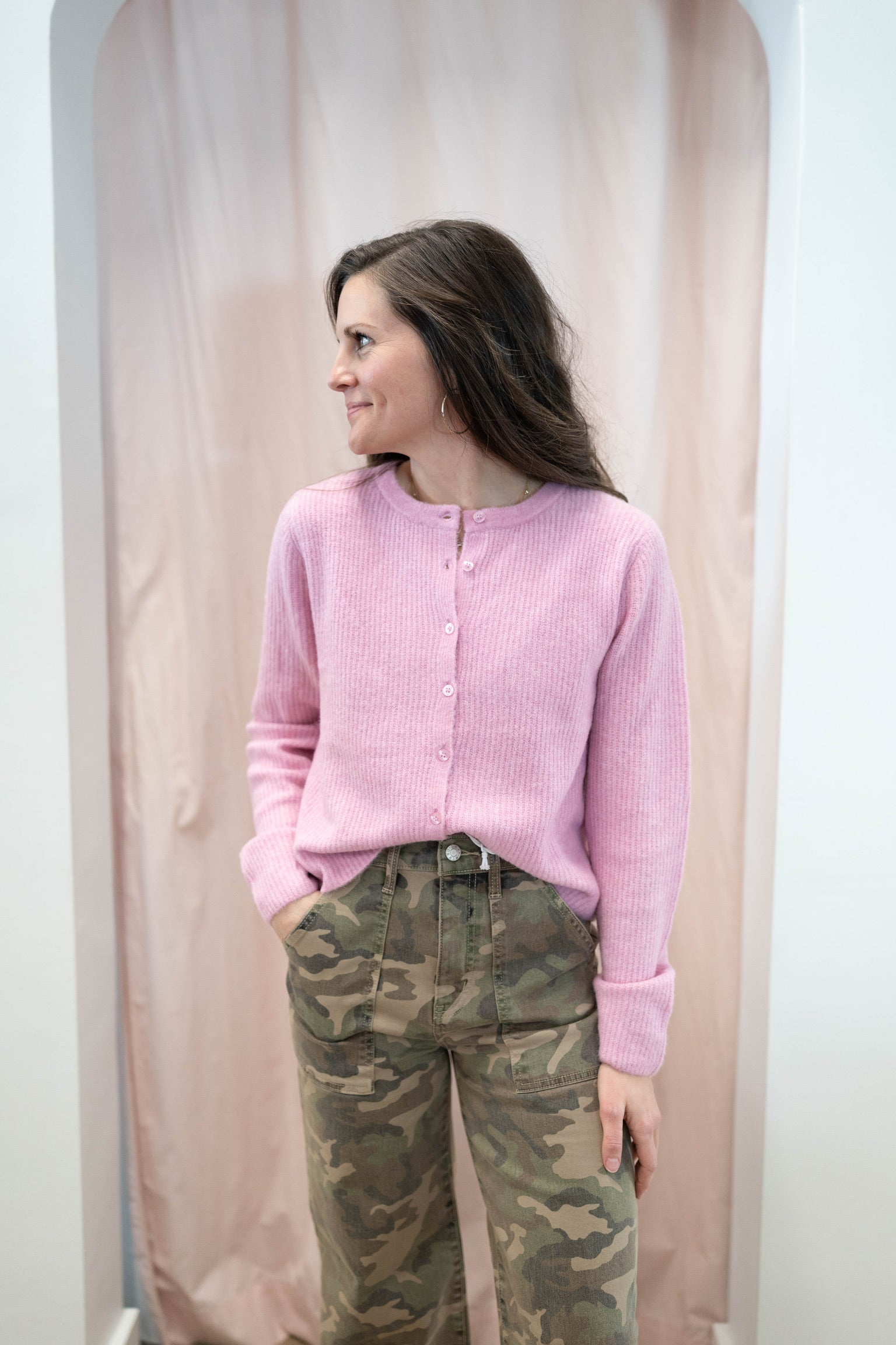 Pink Medina Rib Cardigan