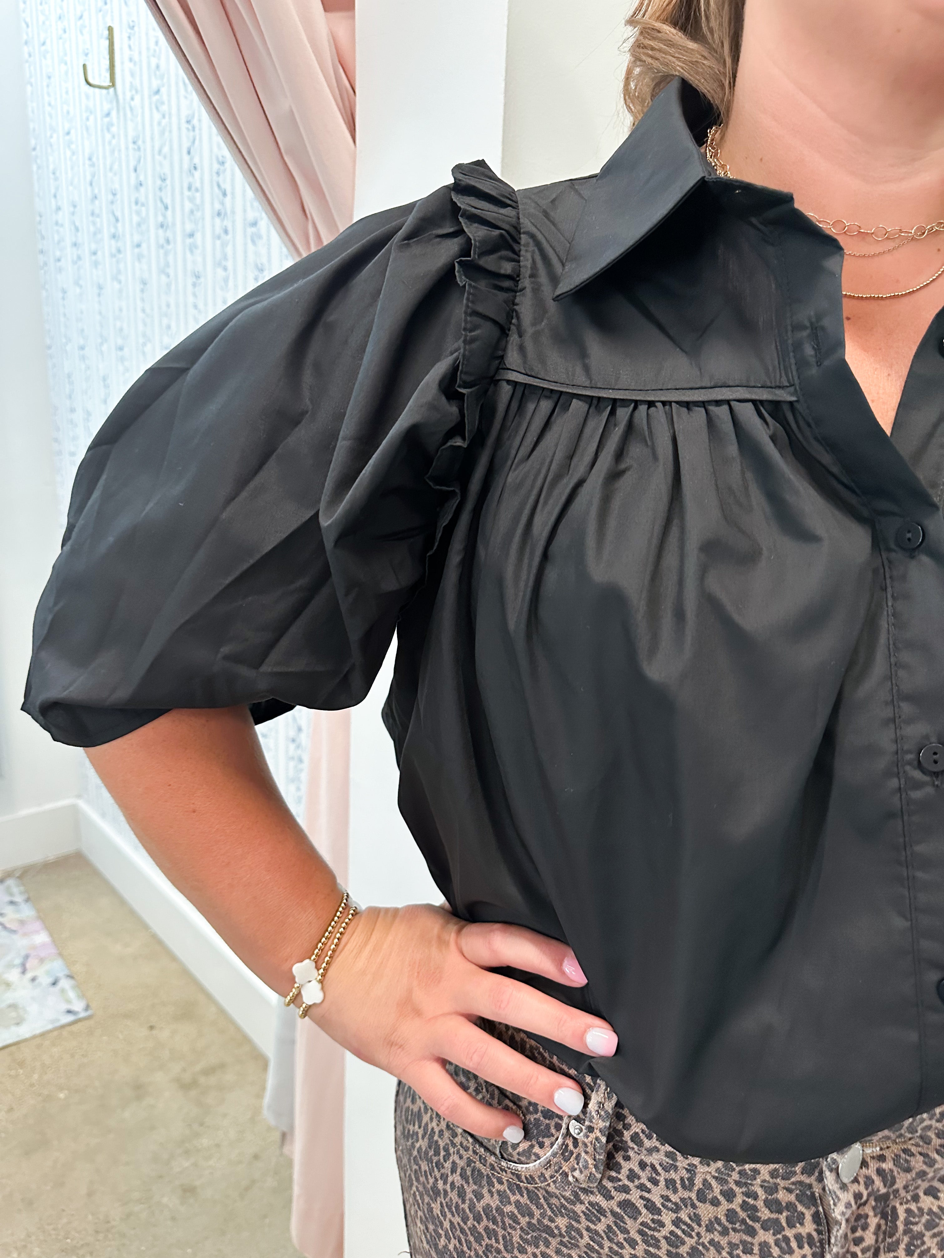 Black Puff Sleeve Blouse