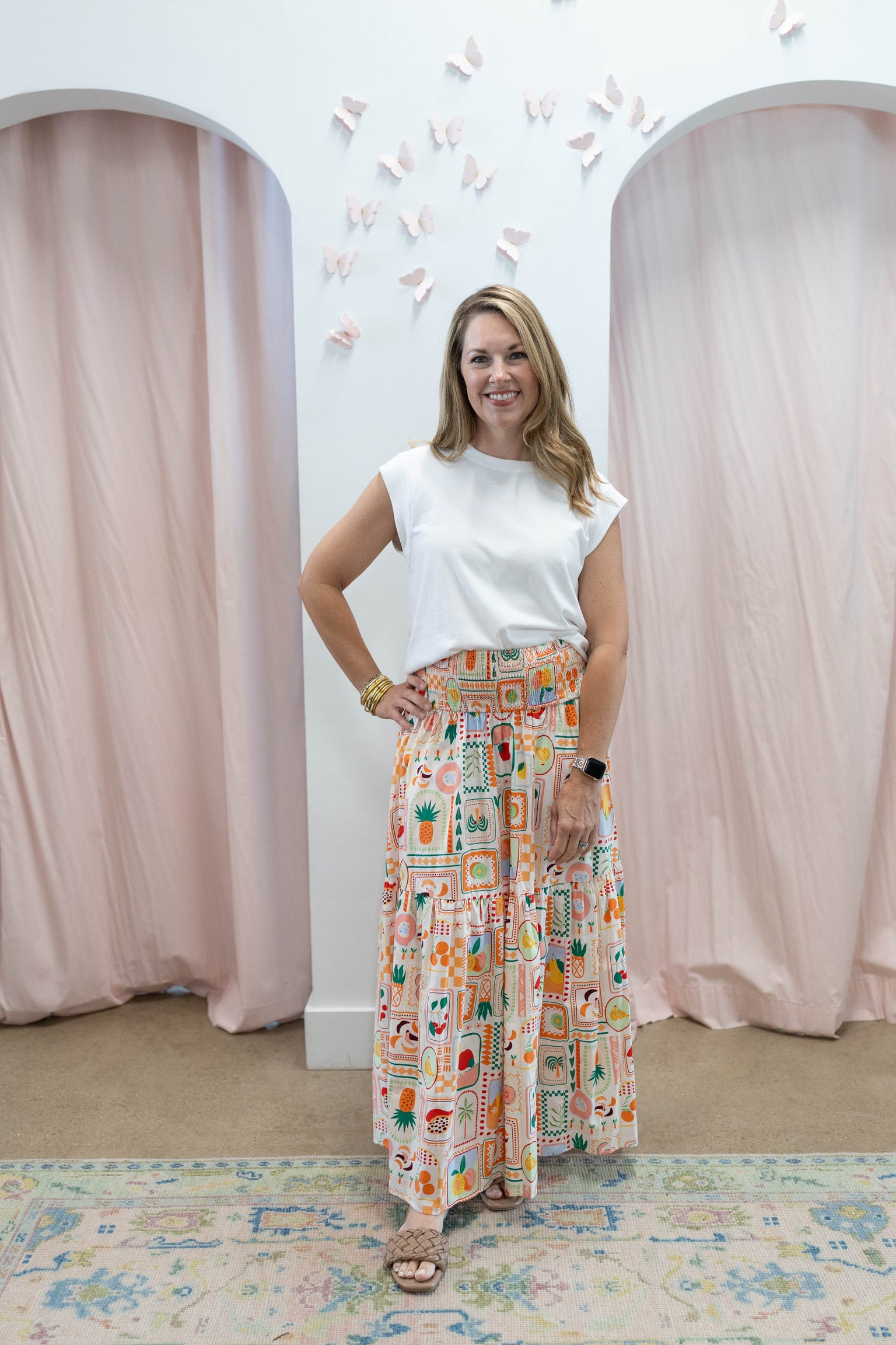 Fruit Basket Smocked Waist Skirt