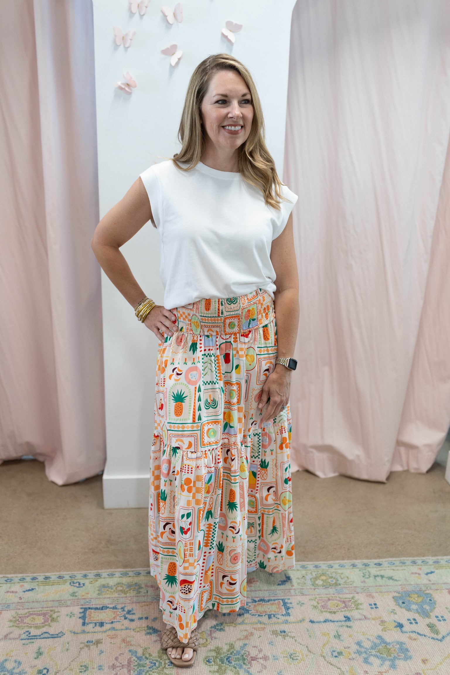 Fruit Basket Smocked Waist Skirt