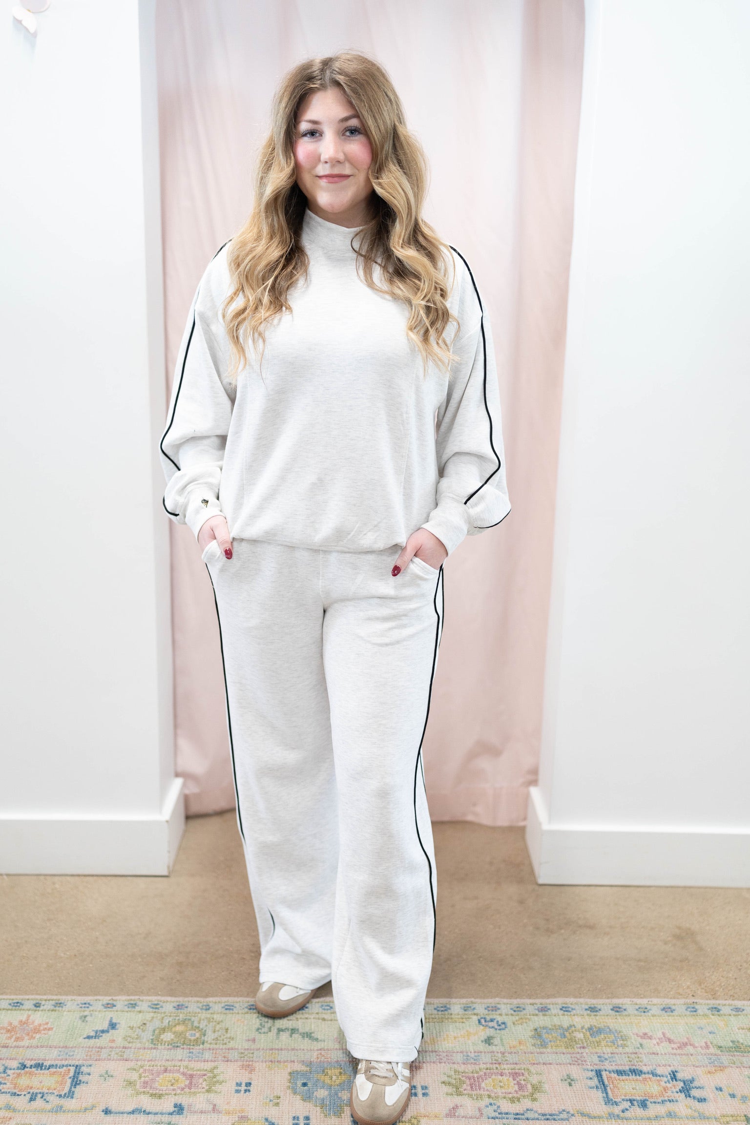 Grey Scuba Piping Mock Neck Top