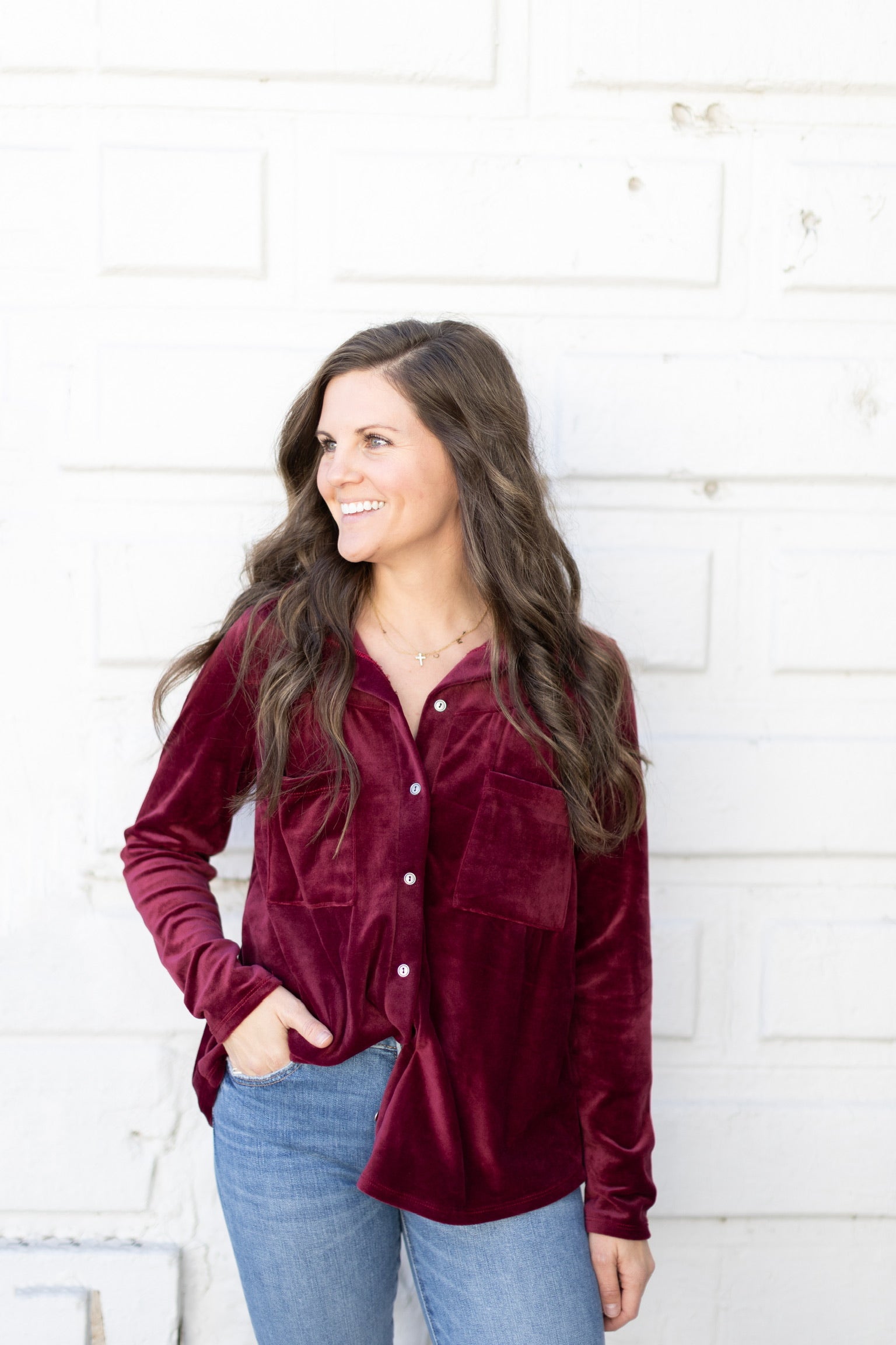 Cranberry Velvet Top