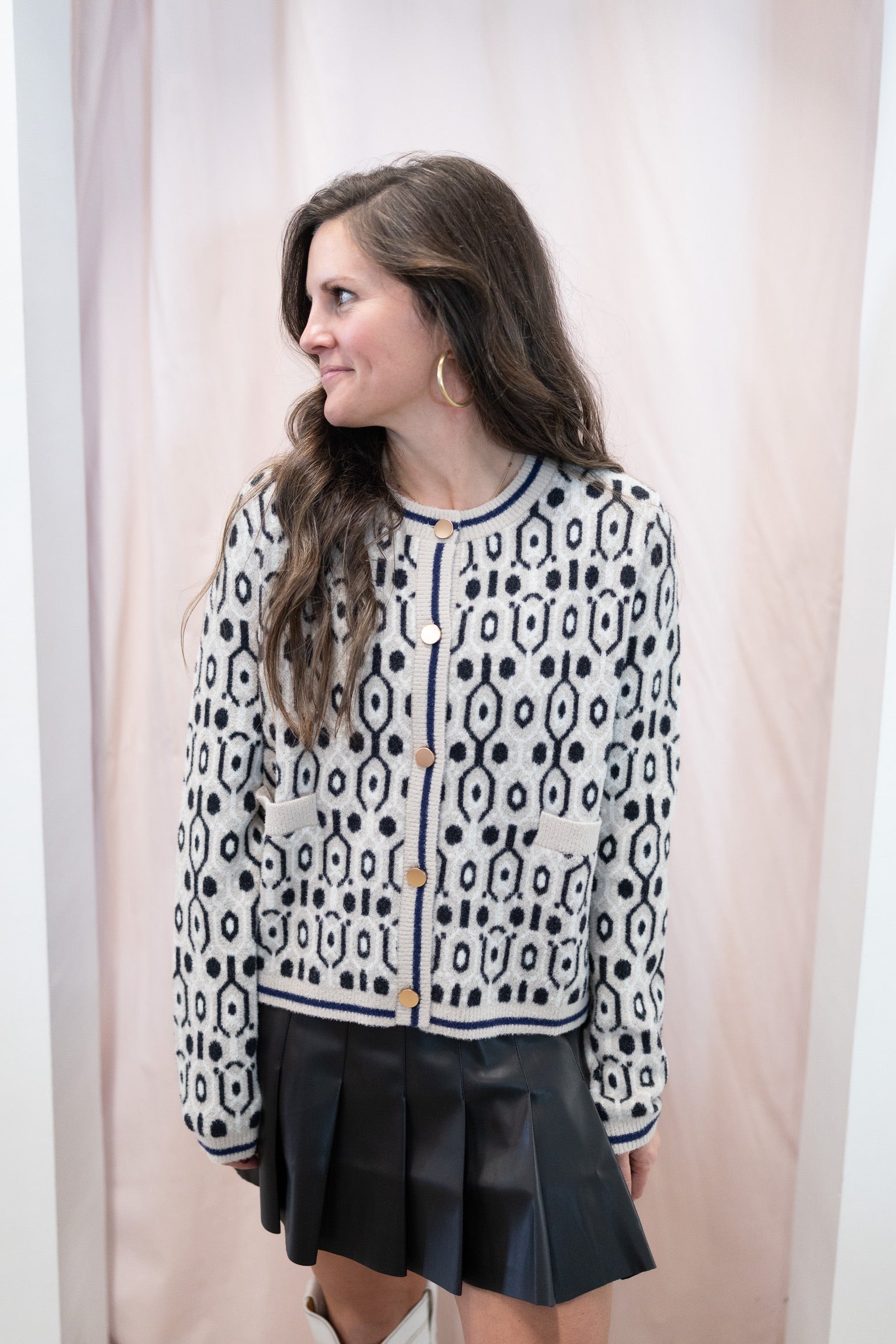 Geometric Pattern Knit Cardigan