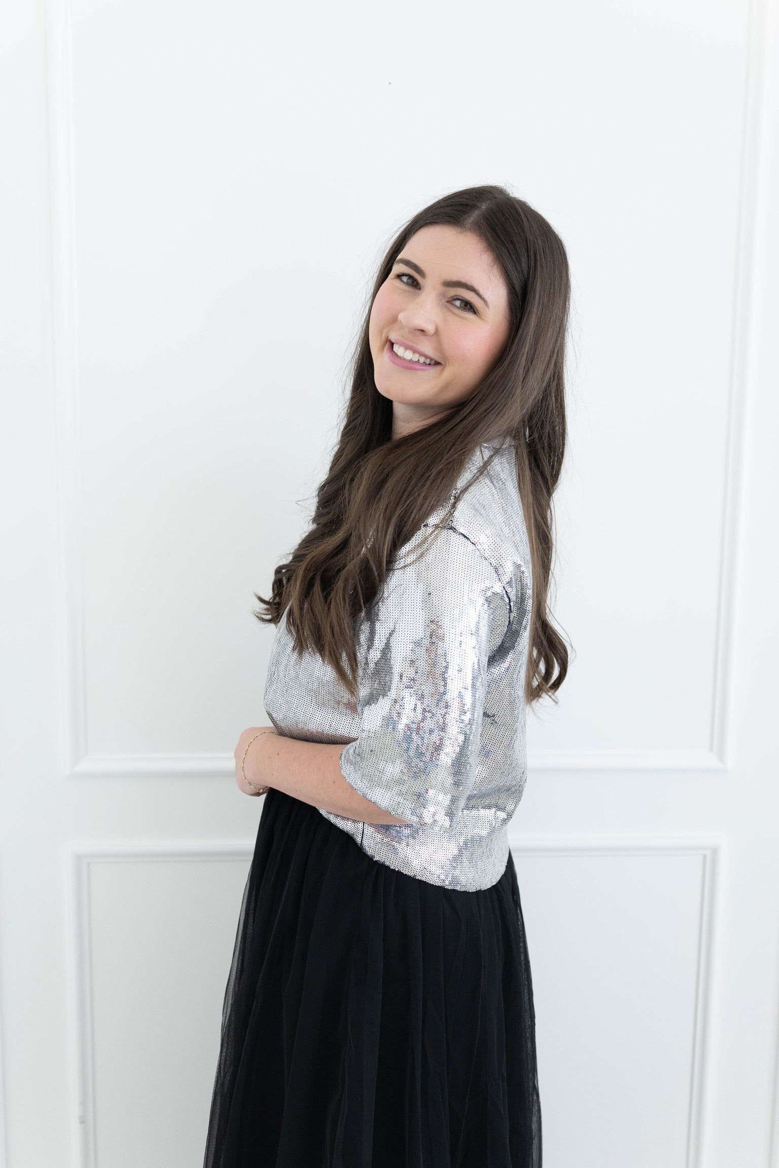 Sabrina Silver Sequin Top