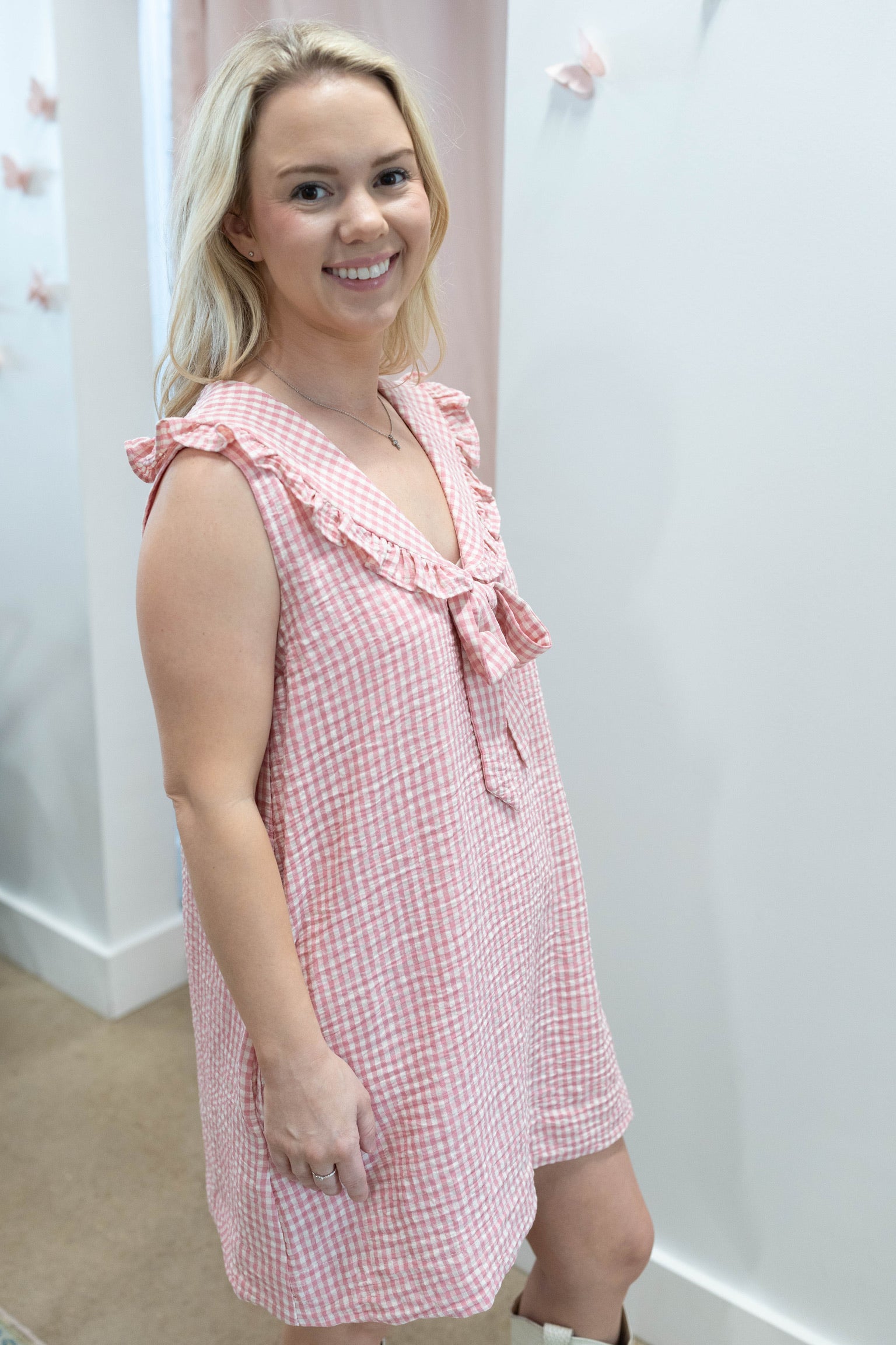 Phoebe Pink Gingham Mini Dress