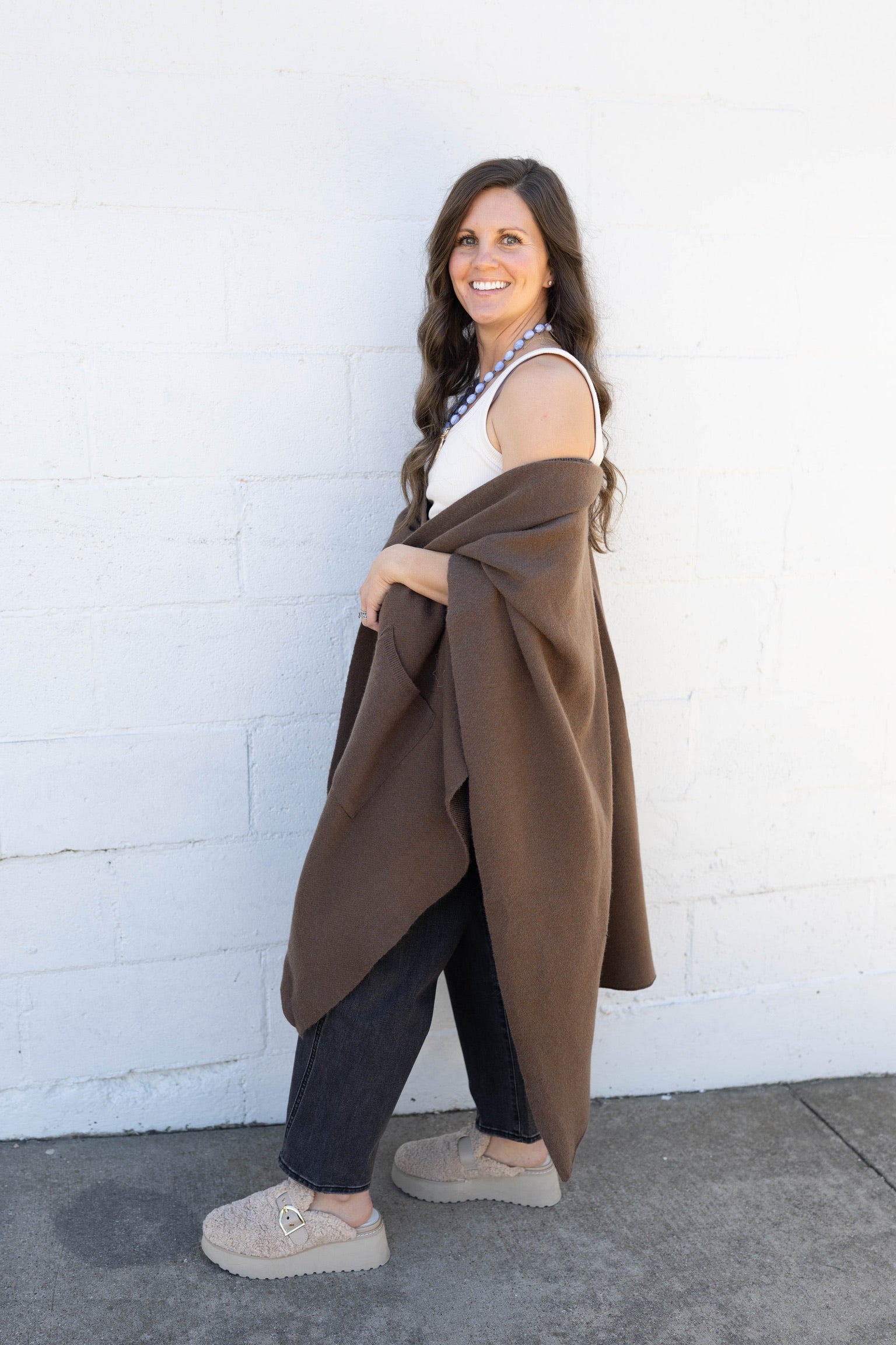 Taupe Long Knit Taupe Cape