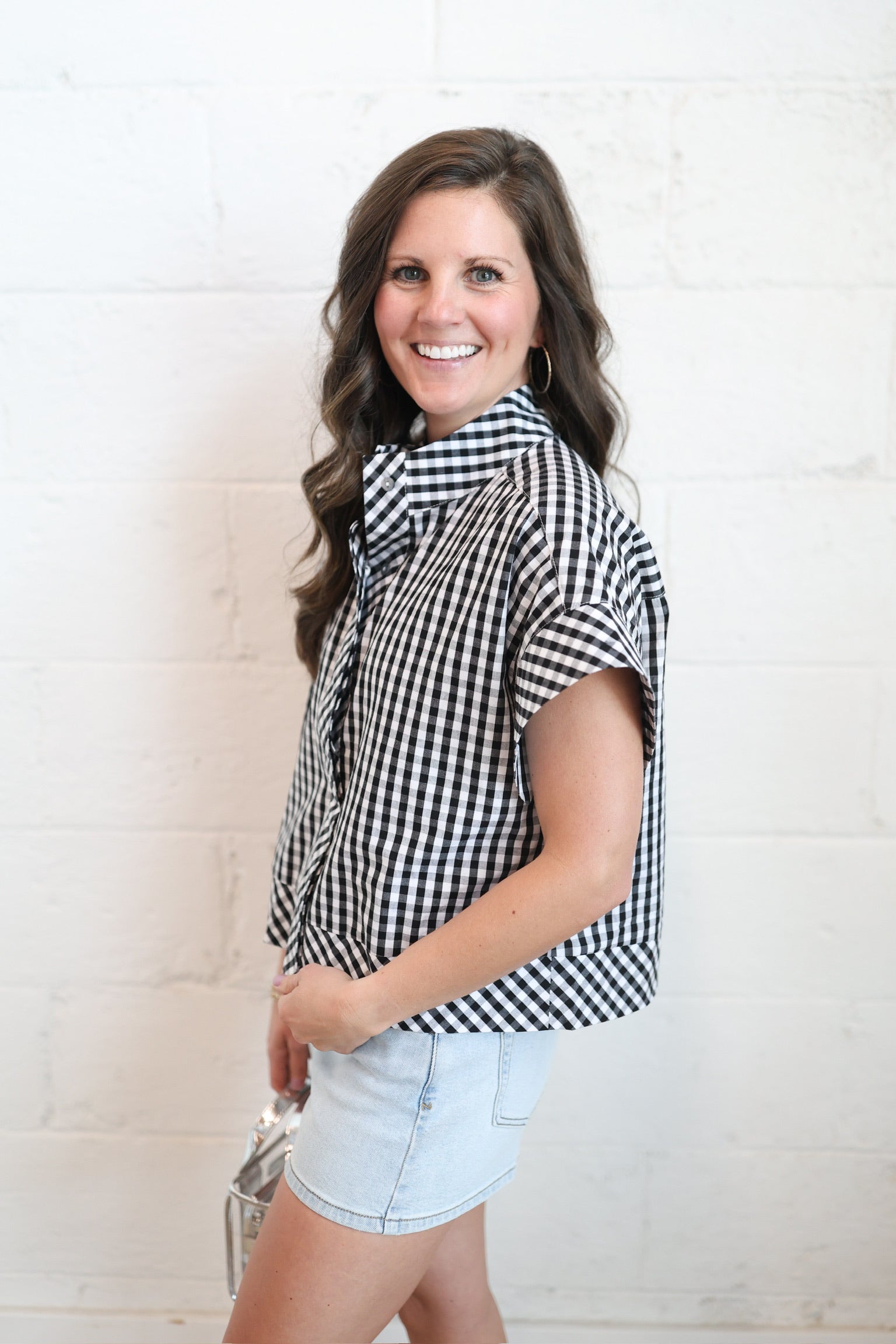 Naomi Navy Gingham Top