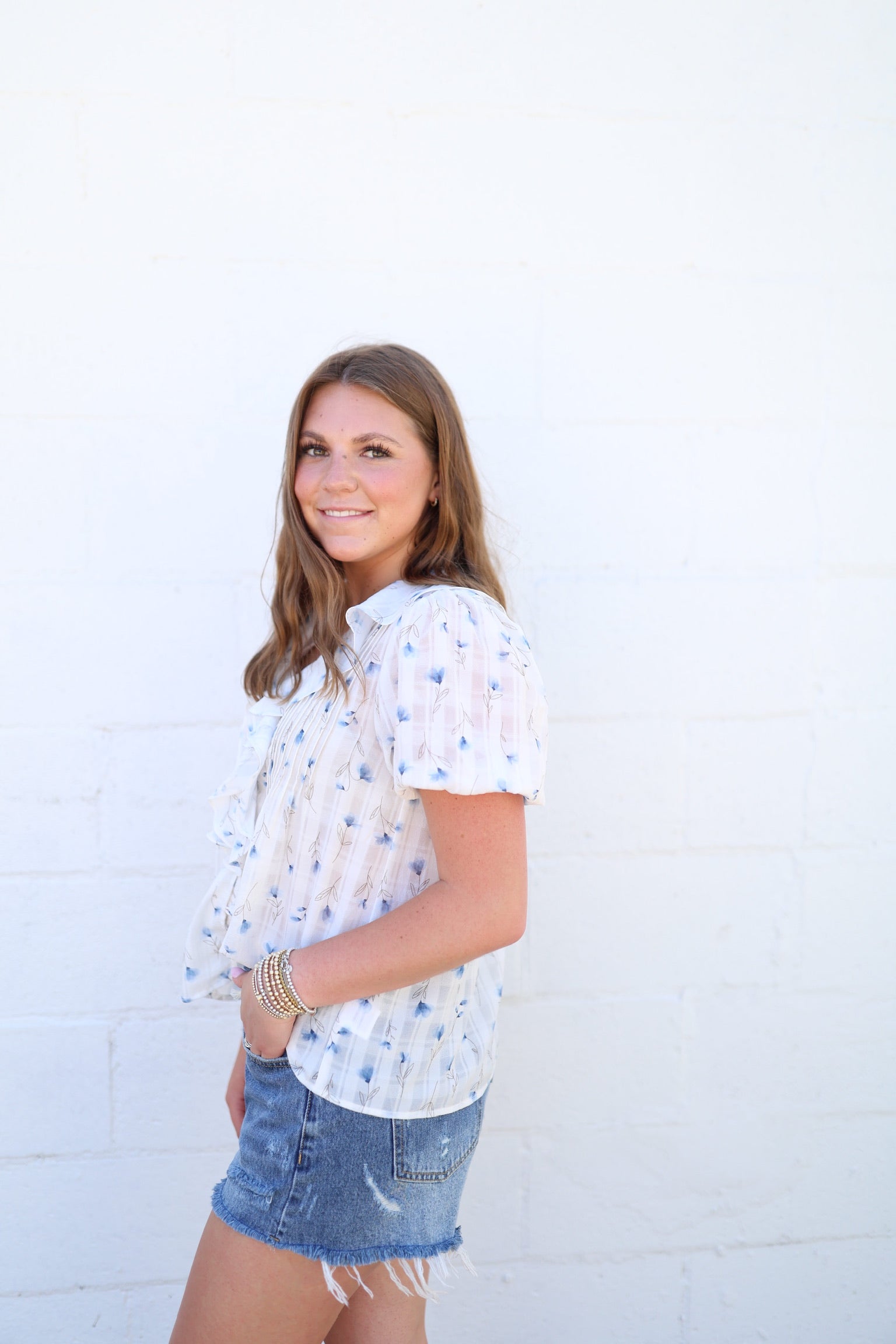 Floral Printed Ruffle V Neck Top