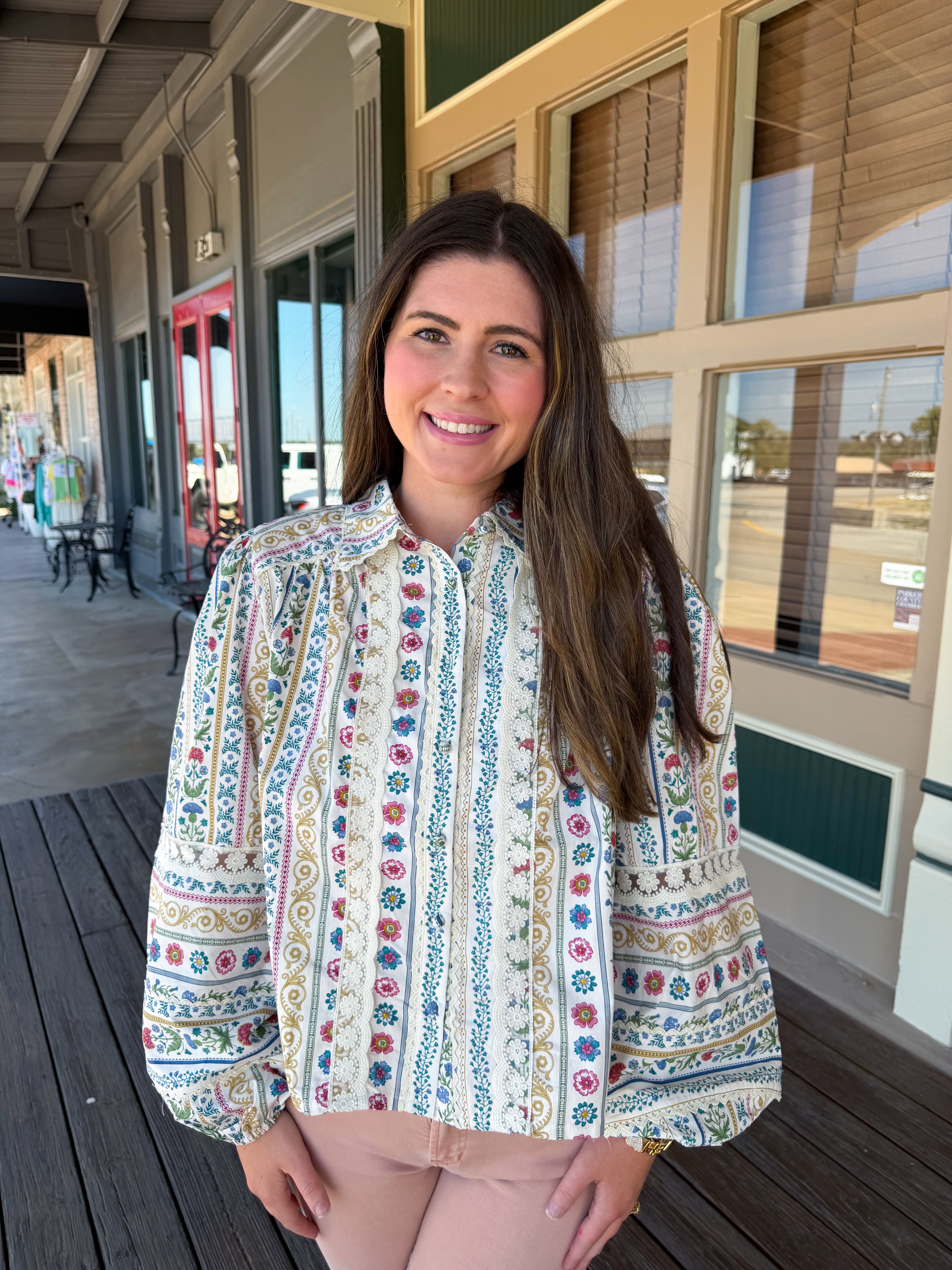 French Cottage Floral Button Up