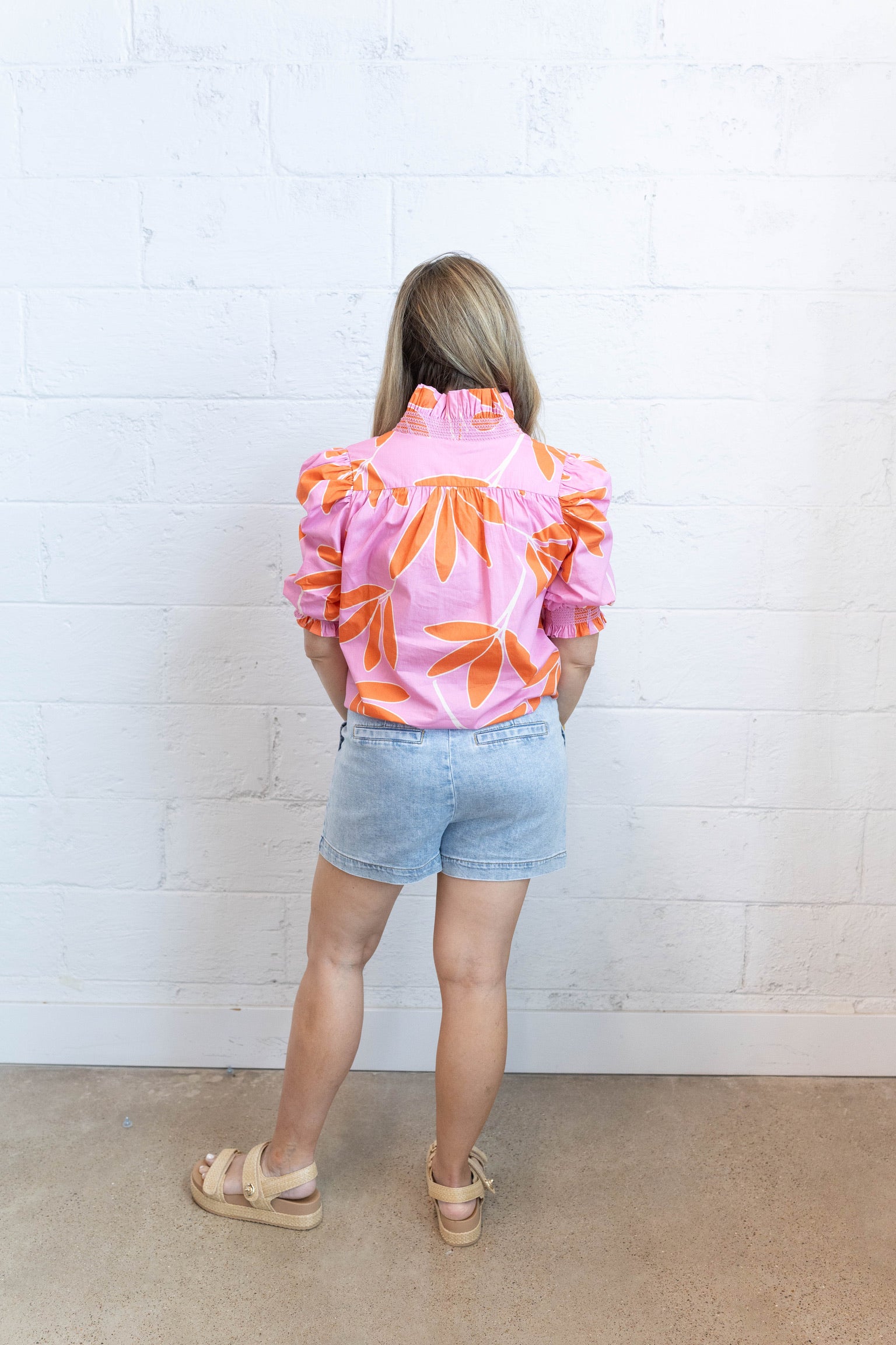 Palm Leaf Floral Ruffle Top