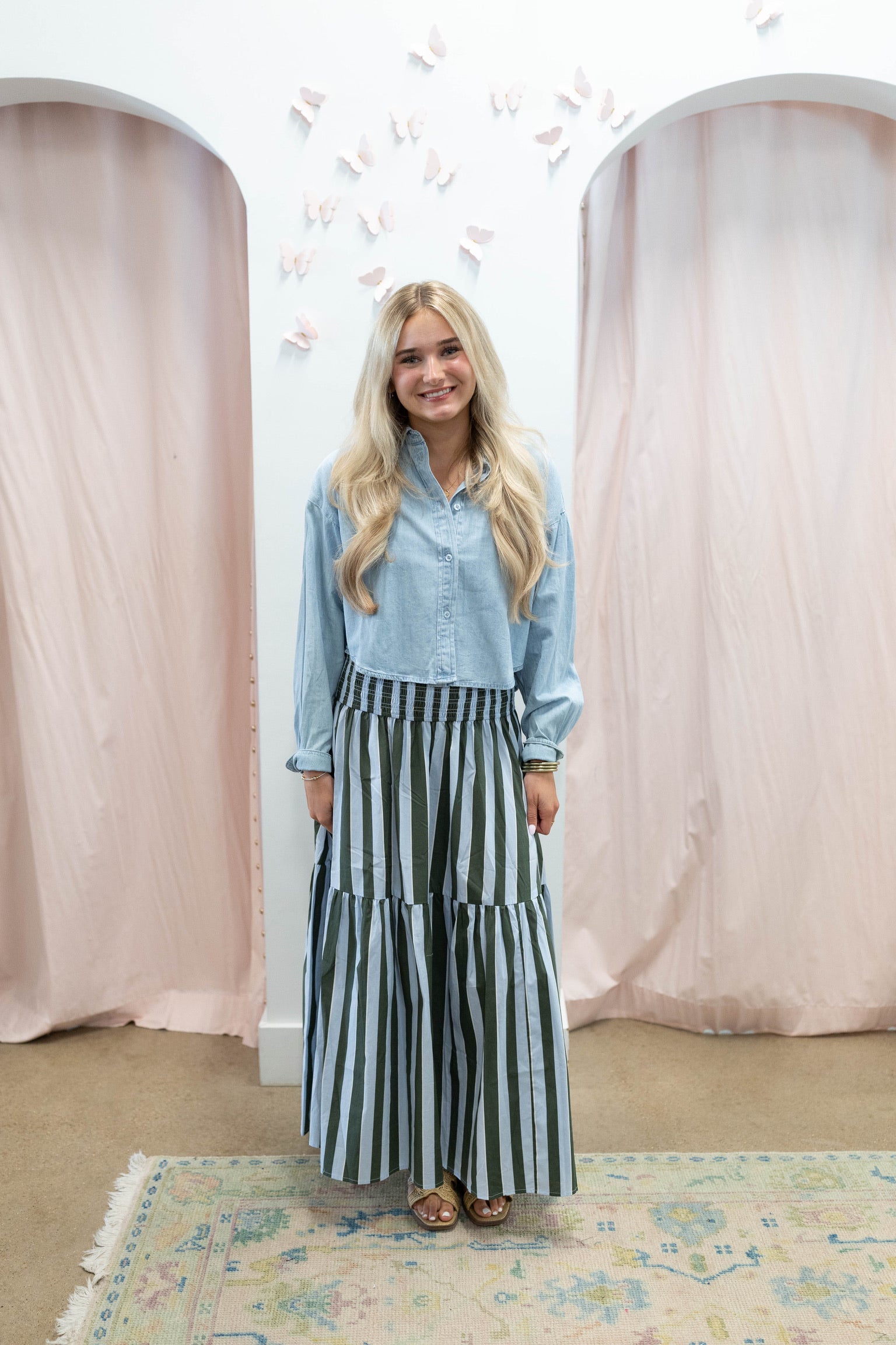 Bold Stripe Smock Tier Maxi Skirt