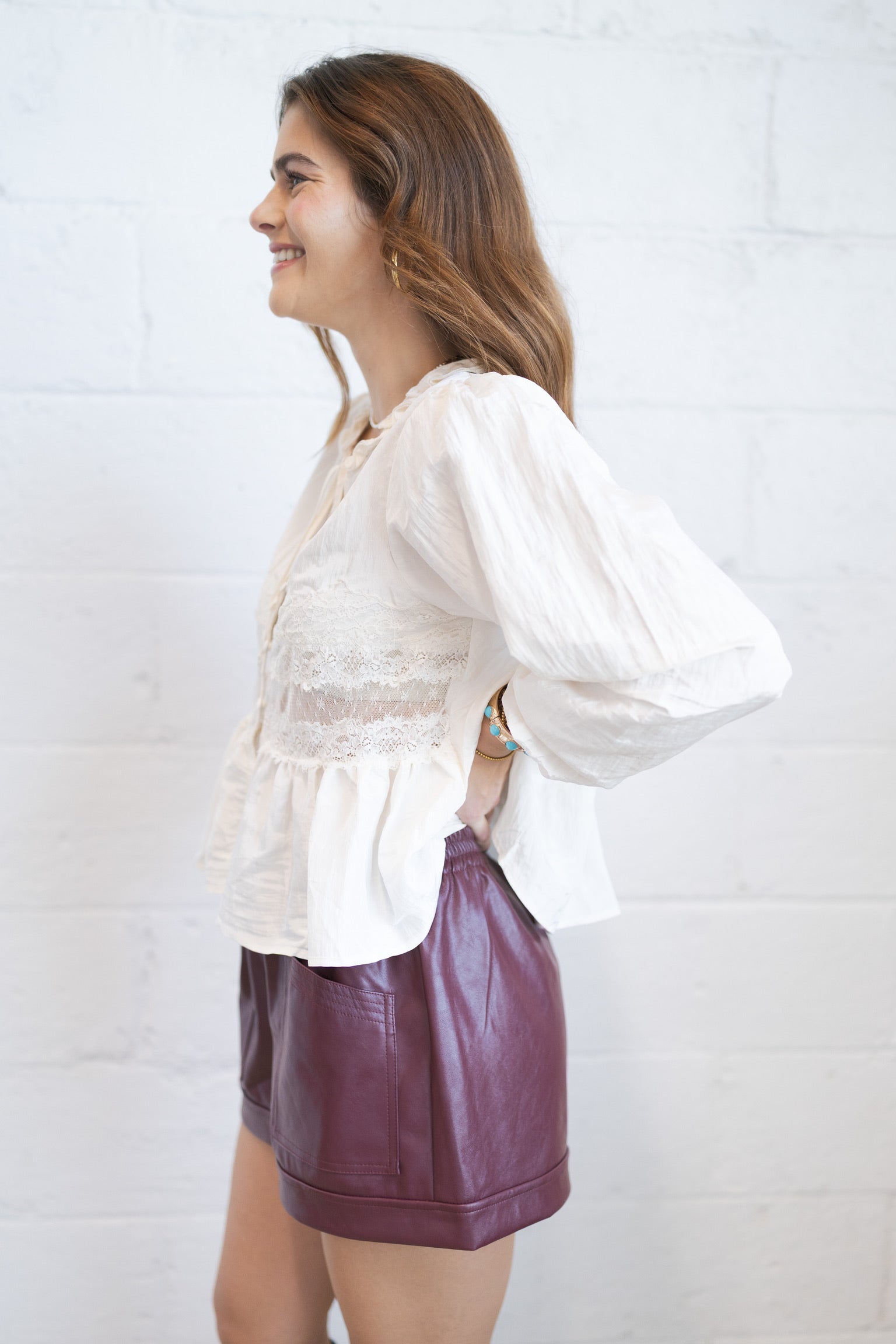 Perry Plum Leather Shorts