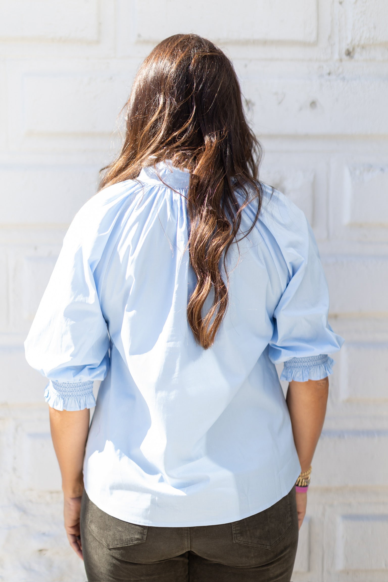 Karlie Blue V-Neck Puff Sleeve Top