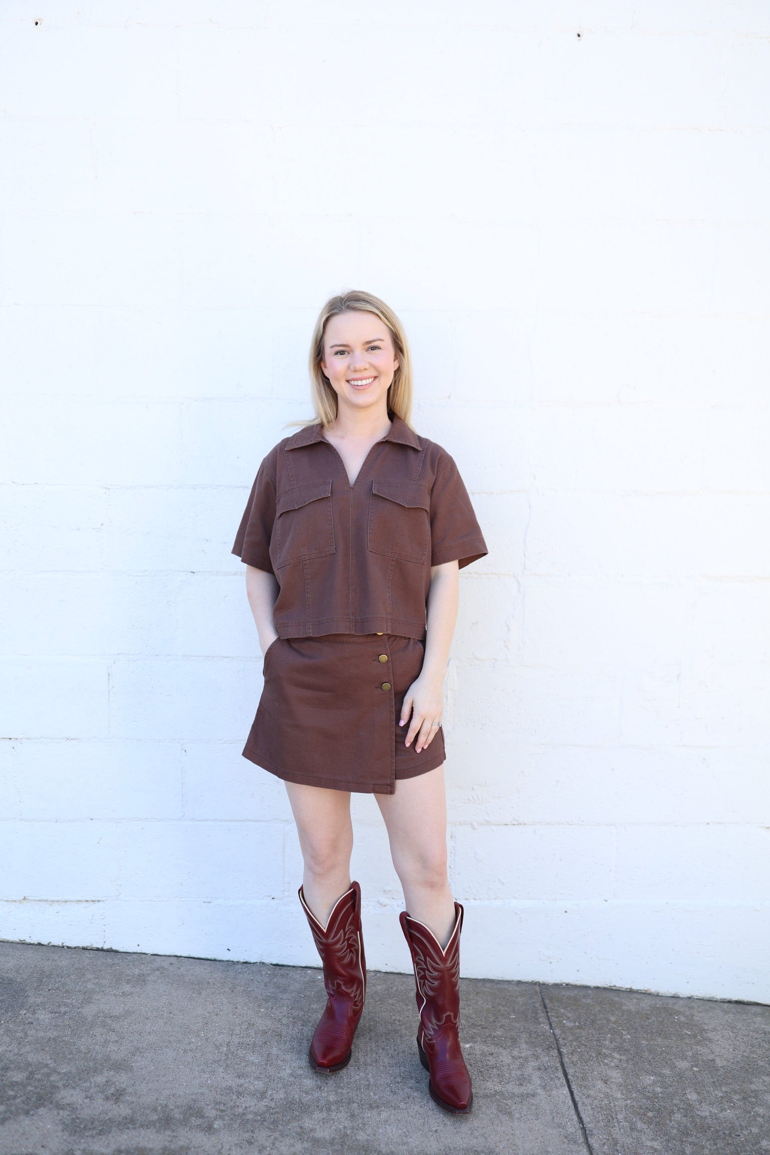Cocoa Denim Pocket Top